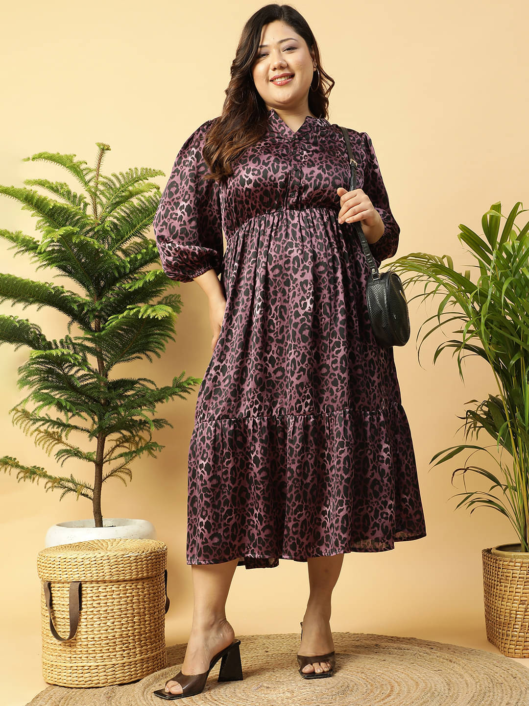 Oxolloxo Women Polyester Printed Fit & Flare Dress ( Purple ) Oxolloxo Women Polyester Printed Fit & Flare Dress ( Purple )