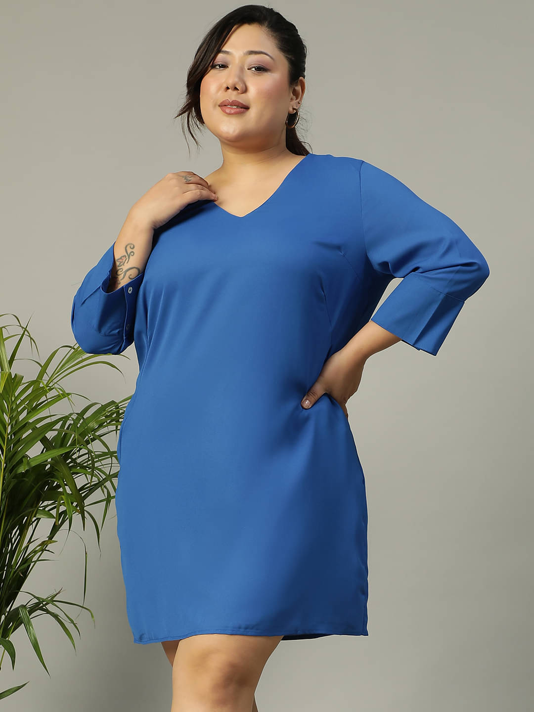 Oxolloxo Women Polyester Solid A-line Dress ( Blue ) Oxolloxo Women Polyester Solid A-line Dress ( Blue )