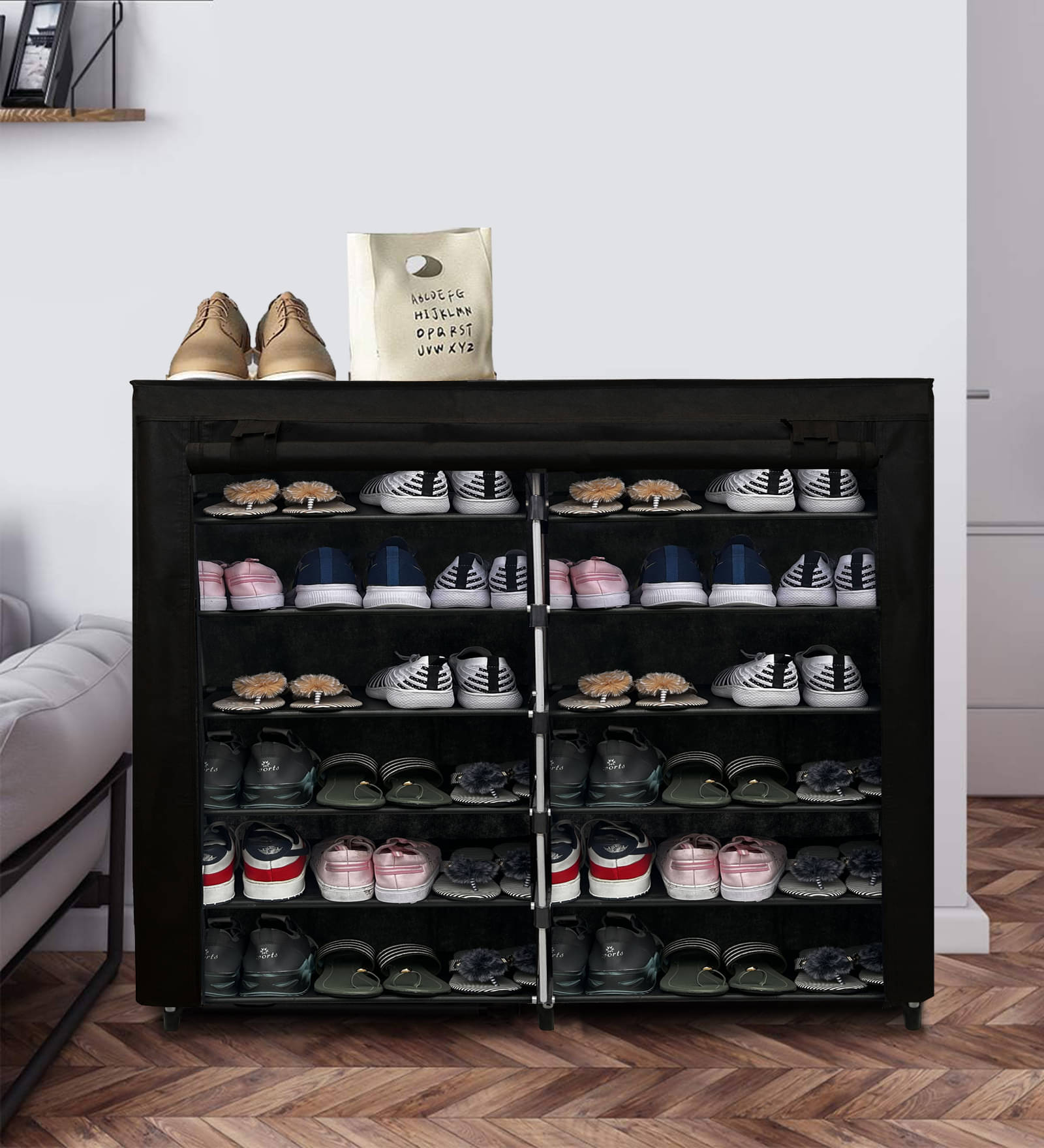 PHILOSHOP 12 Layer Shoe Rack Metal Stand with Cover Shoe Organiser for Home & Office (Black) PHILOSHOP 12 Layer Shoe Rack Metal Stand with Cover Shoe Organiser for Home & Office (Black)