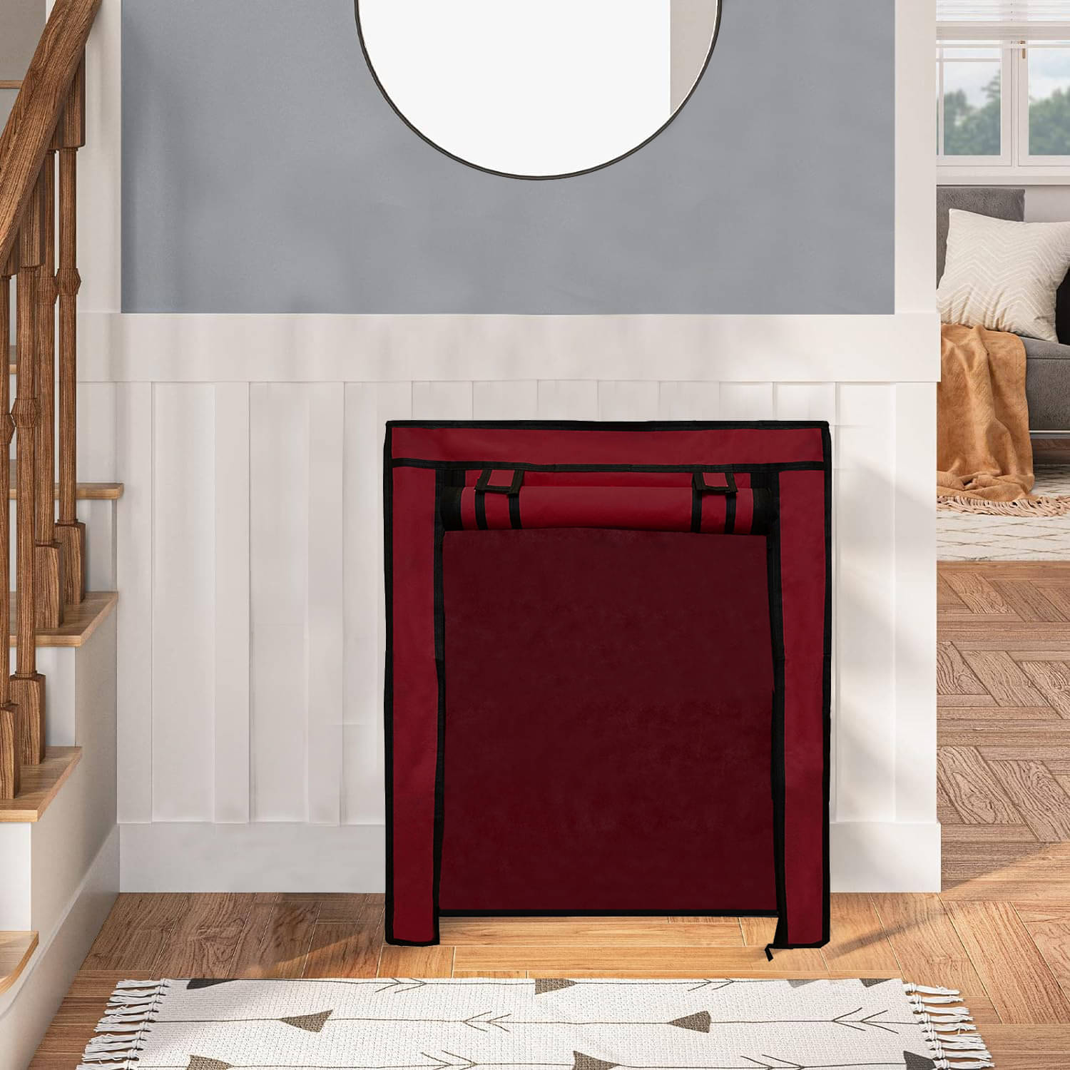     			PHILOSHOP 4 Layer Shoe Rack Cover Portable Foldable Shoe Stand Non Woven Zipper Fabric Cover (Maroon)