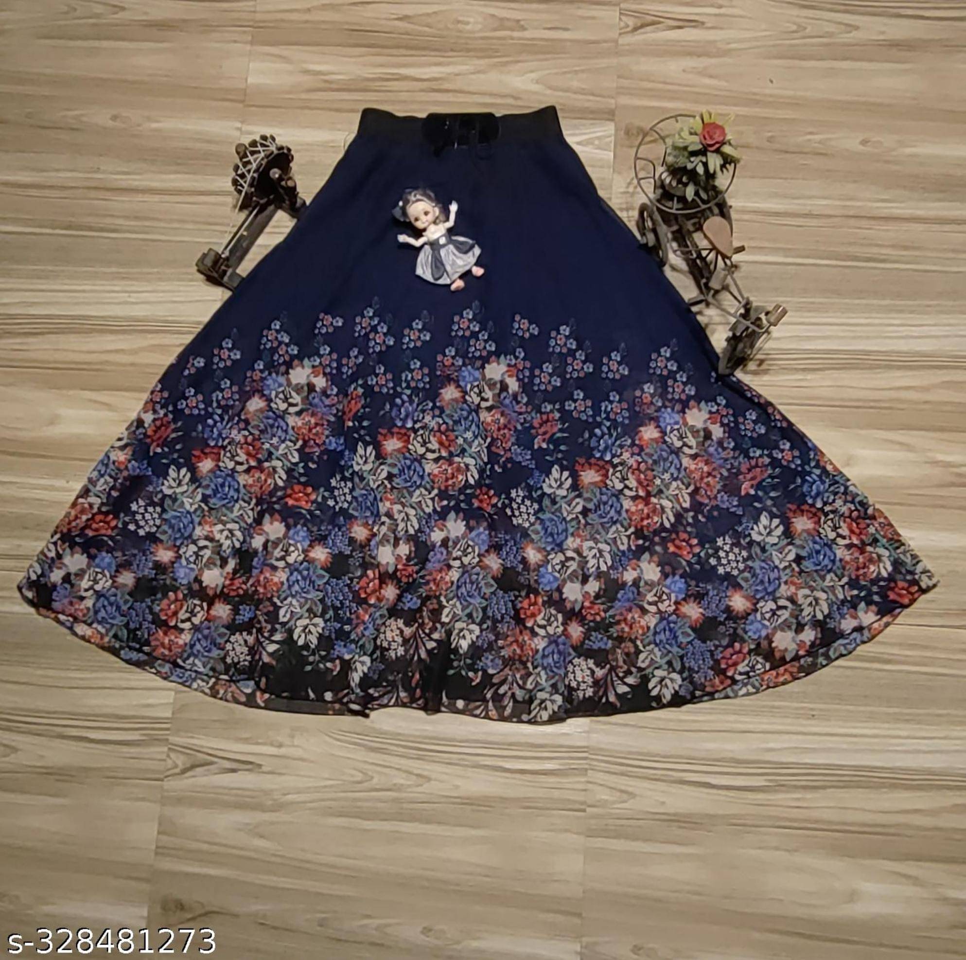 RC NEOEN Navy Blue Georgette Women's Flared Skirt ( Pack of 1 )     			RC NEOEN Navy Blue Georgette Women's Flared Skirt ( Pack of 1 )
