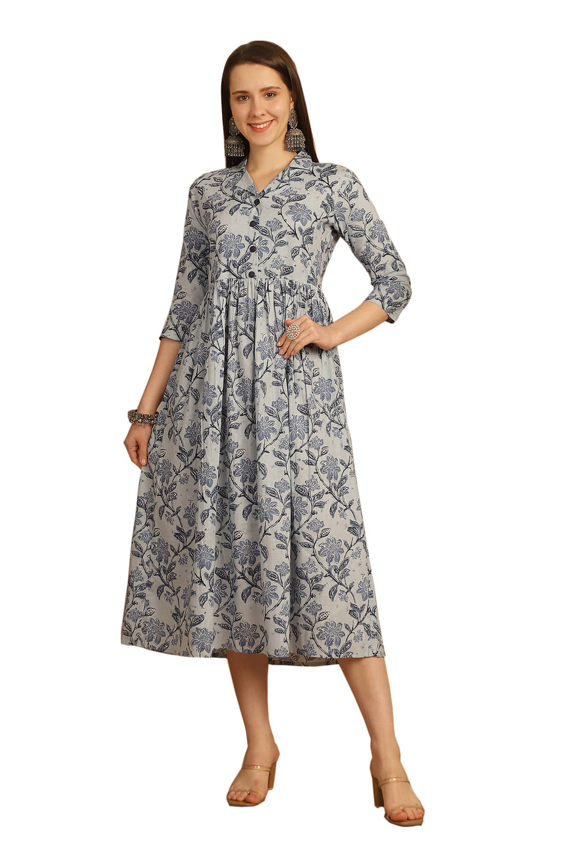 Rajnandini Blue Anarkali Cotton Women's Stitched Ethnic Gown ( Pack of 5 ) Rajnandini Blue Anarkali Cotton Women's Stitched Ethnic Gown ( Pack of 5 )