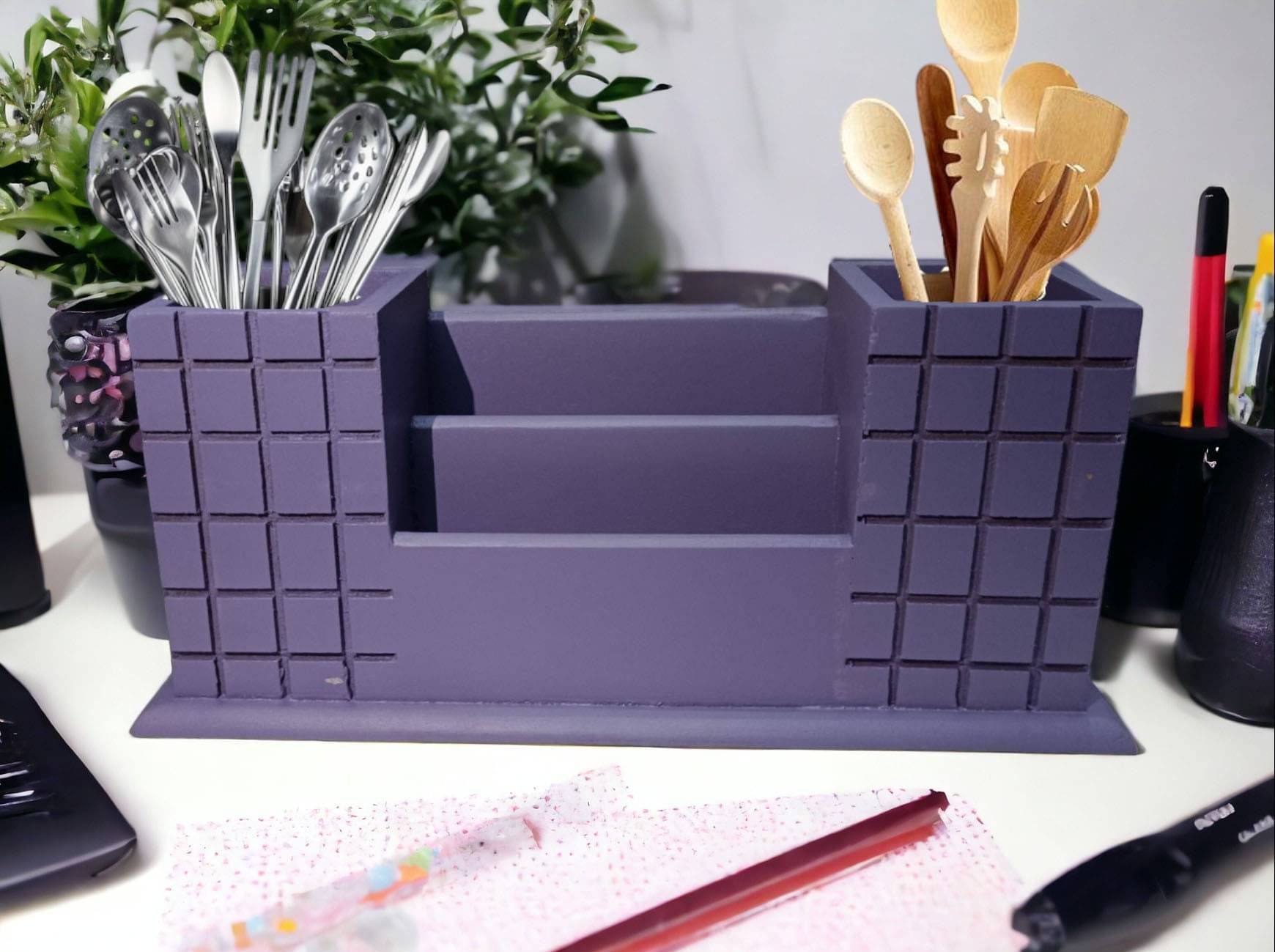     			SWH Wooden Purple Multi-Purpose Container ( Set of 1 )