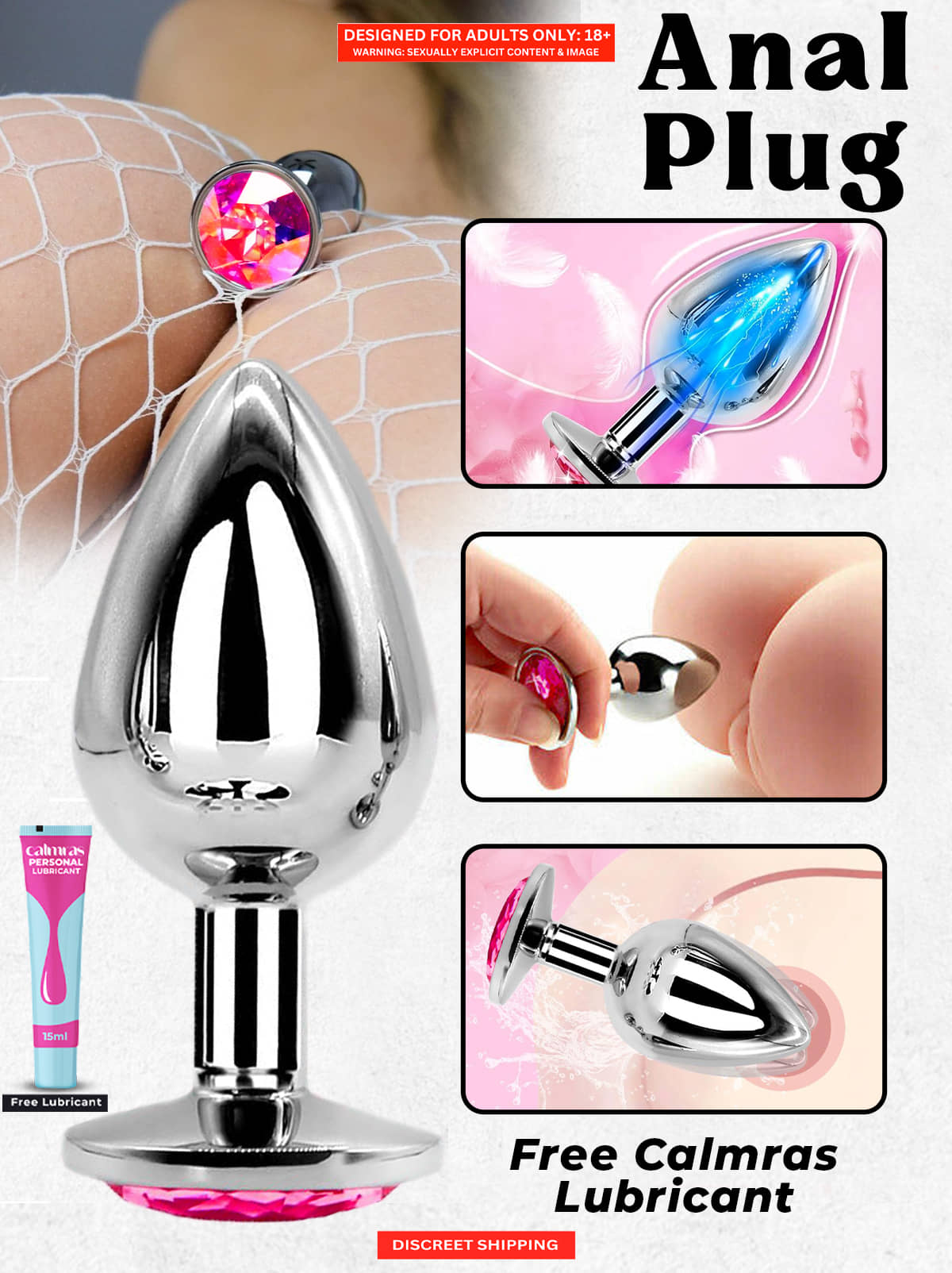 Stainless Steel Diamond Anal Butt Plug For All Day Use And Kegel Exercise | Anal Toys For Men And Women By Naughty Nights + Free Kaamraj Lubricant
