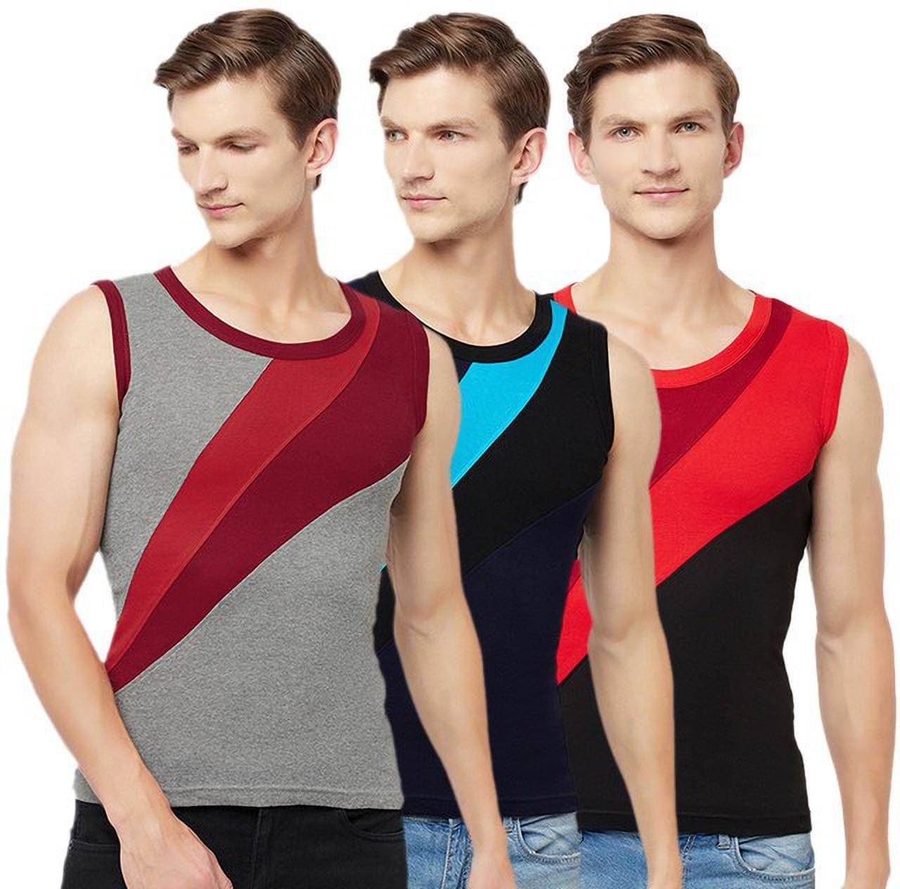 TT Pack of 3 Cotton Gym Vest For Men ( Multicolor )     			TT Pack of 3 Cotton Gym Vest For Men ( Multicolor )