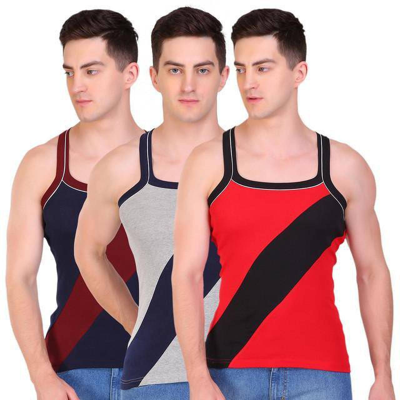 TT Pack of 3 Cotton Gym Vest For Men ( Multicolor )     			TT Pack of 3 Cotton Gym Vest For Men ( Multicolor )