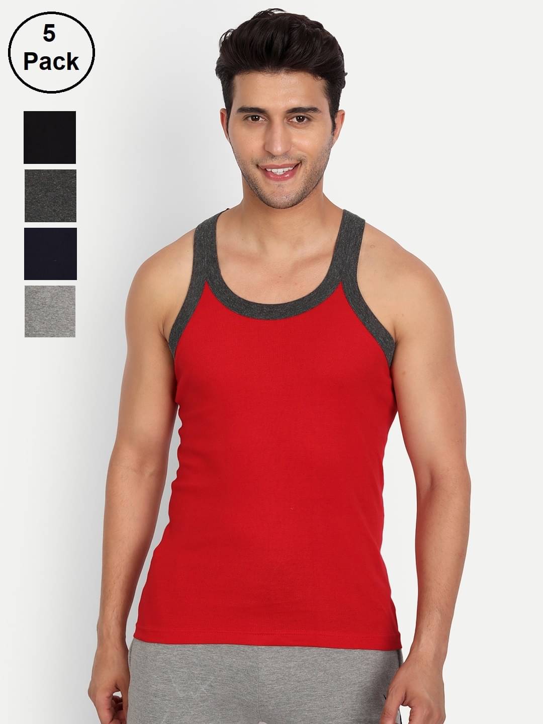     			TT Pack of 5 Cotton Gym Vest For Men ( Grey )