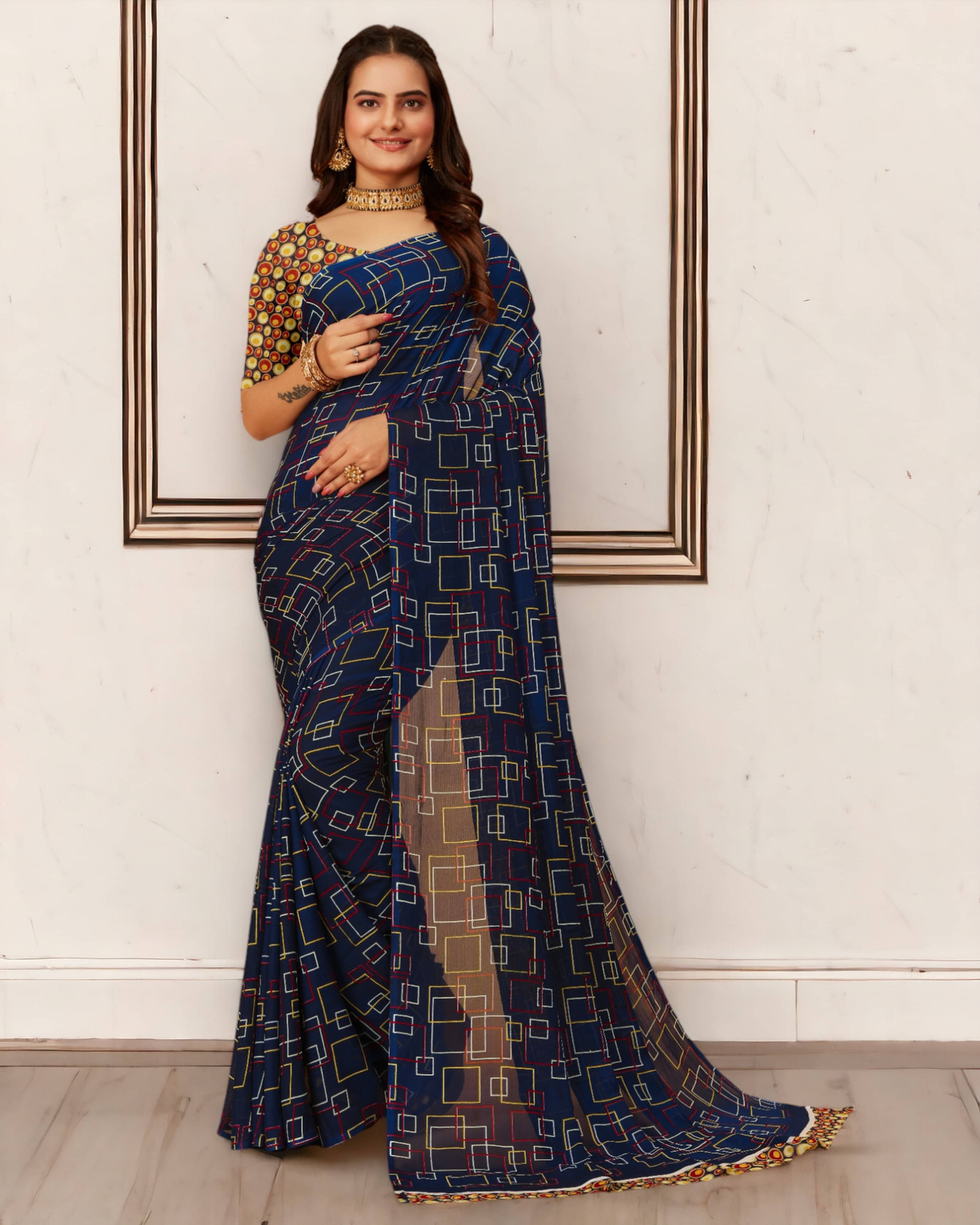 TTH Georgette Embroidered Saree With Unstitched Blouse Piece ( Blue ) TTH Georgette Embroidered Saree With Unstitched Blouse Piece ( Blue )