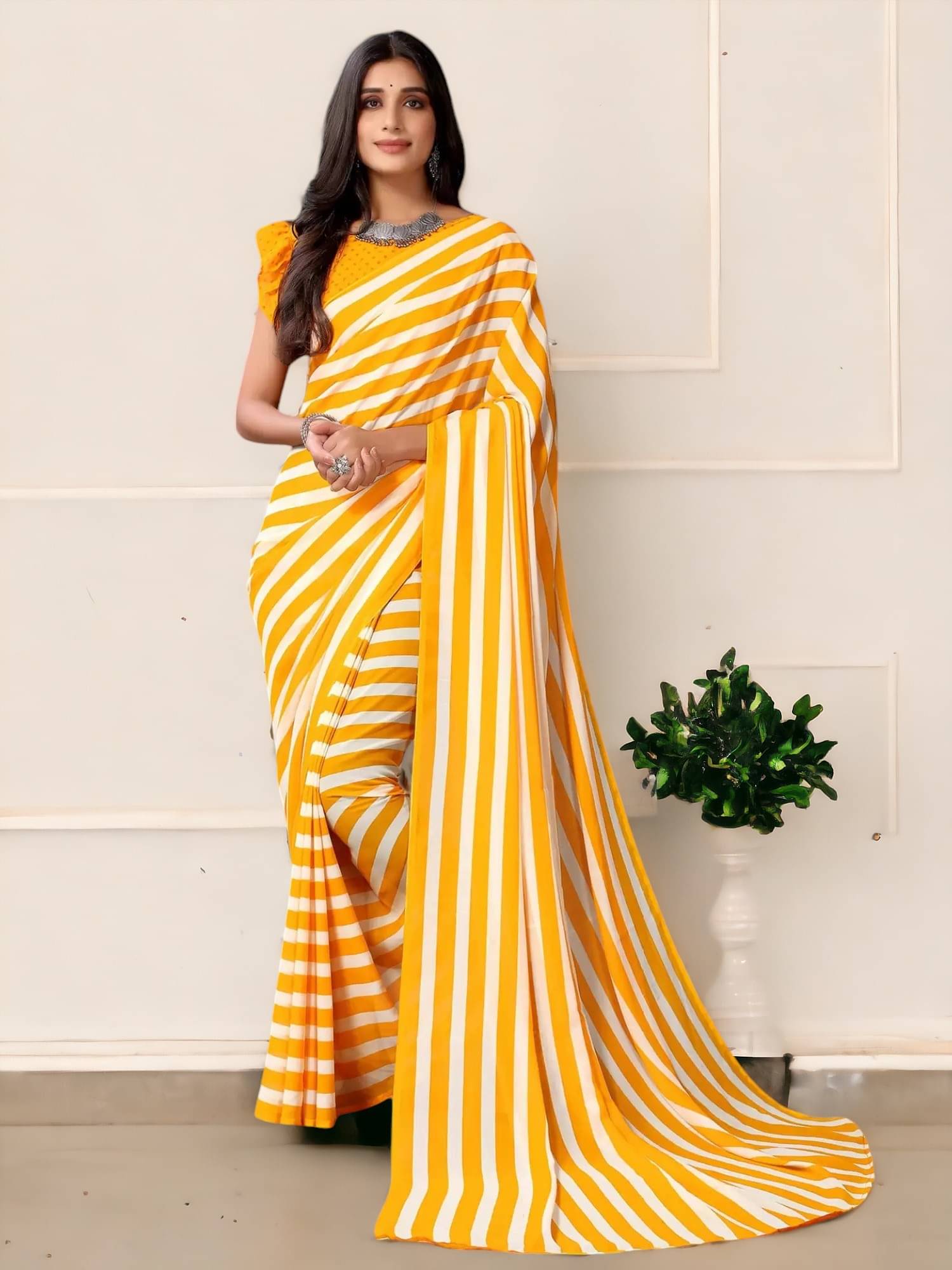 TTH Georgette Embroidered Saree With Unstitched Blouse Piece ( Yellow ) TTH Georgette Embroidered Saree With Unstitched Blouse Piece ( Yellow )