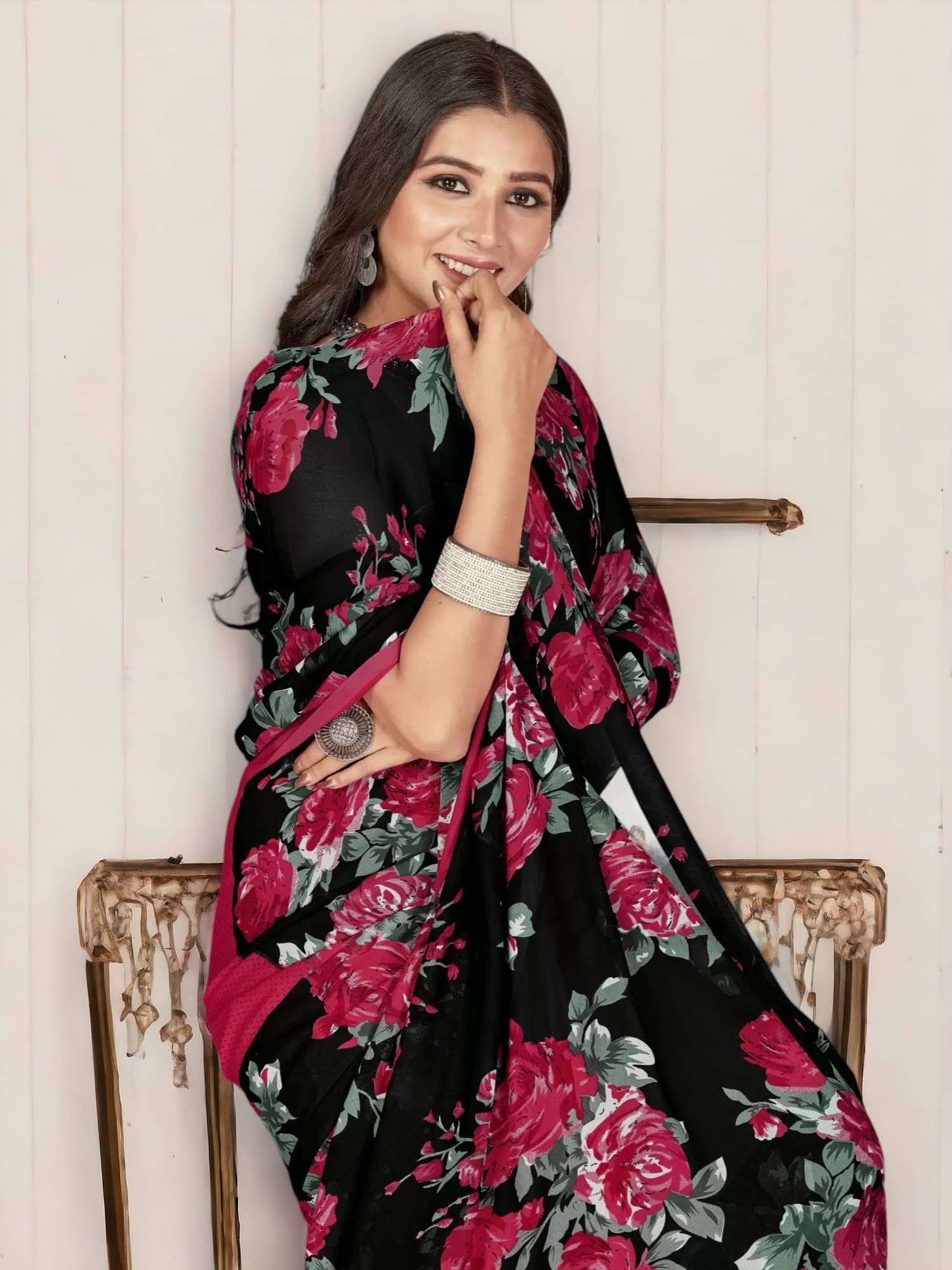     			TTH Georgette Embroidered Saree With Unstitched Blouse Piece ( Red )