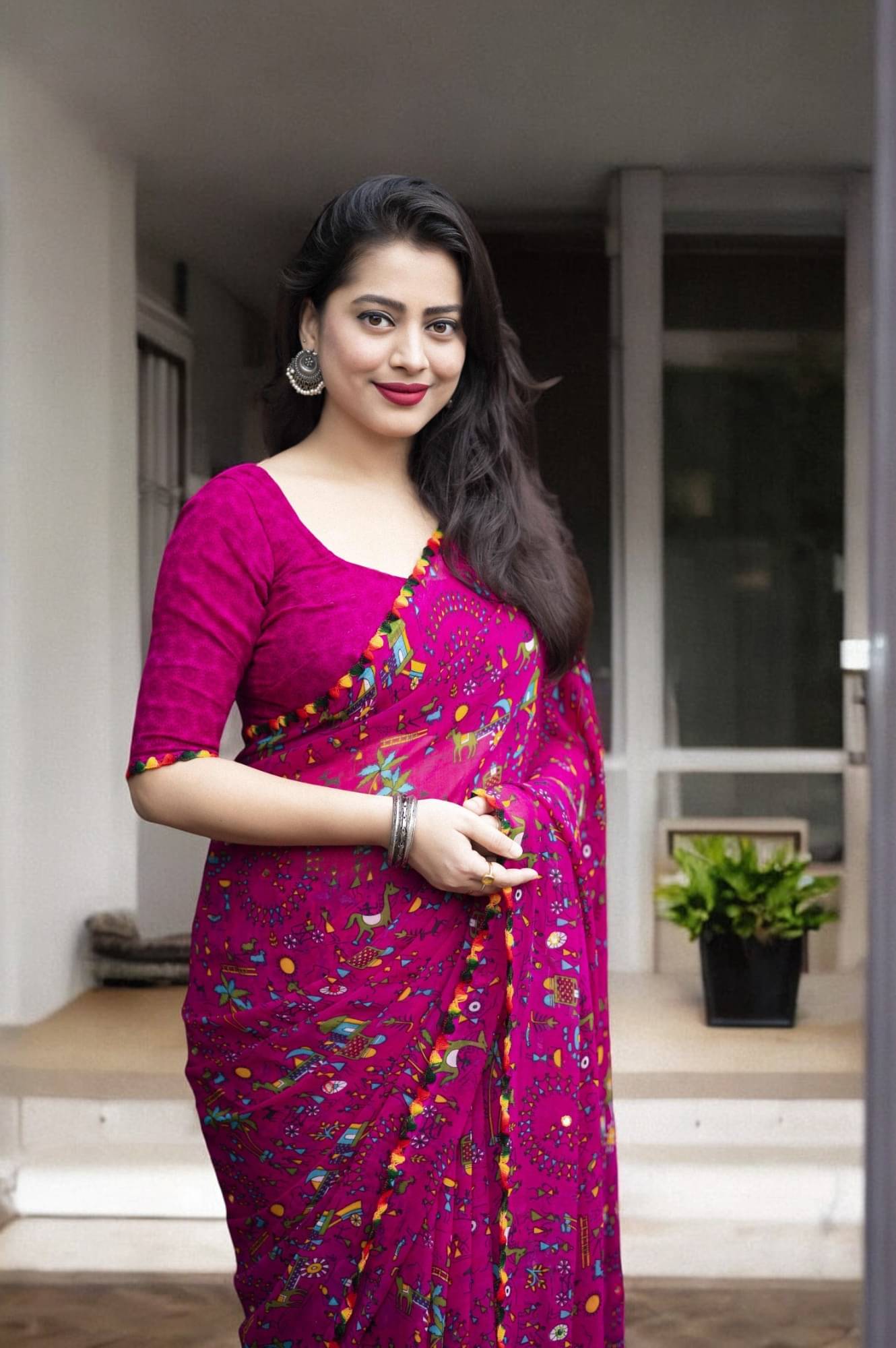 TTH Georgette Printed Saree With Unstitched Blouse Piece ( Pink ) TTH Georgette Printed Saree With Unstitched Blouse Piece ( Pink )