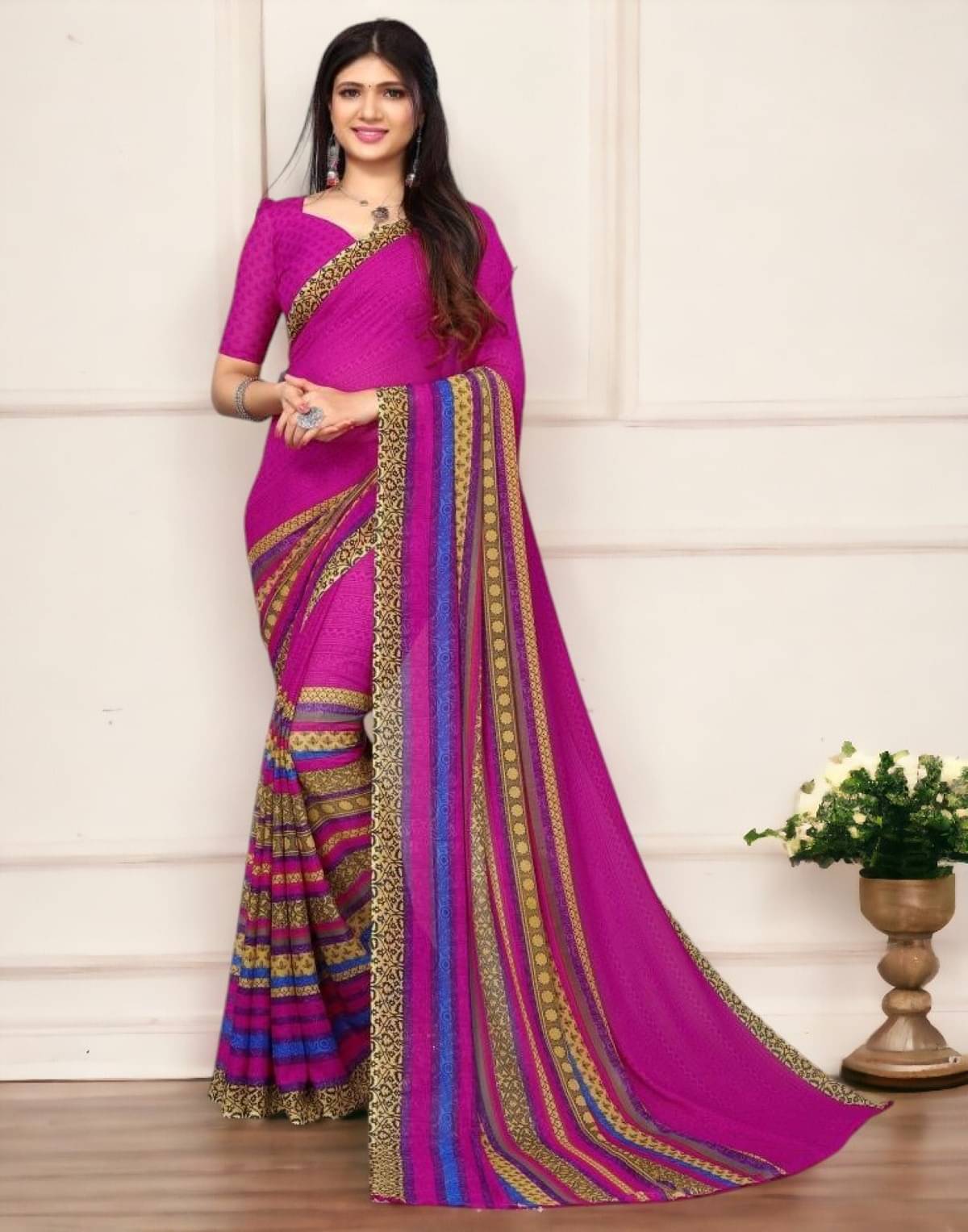TTH Georgette Printed Saree With Unstitched Blouse Piece ( Pink ) TTH Georgette Printed Saree With Unstitched Blouse Piece ( Pink )