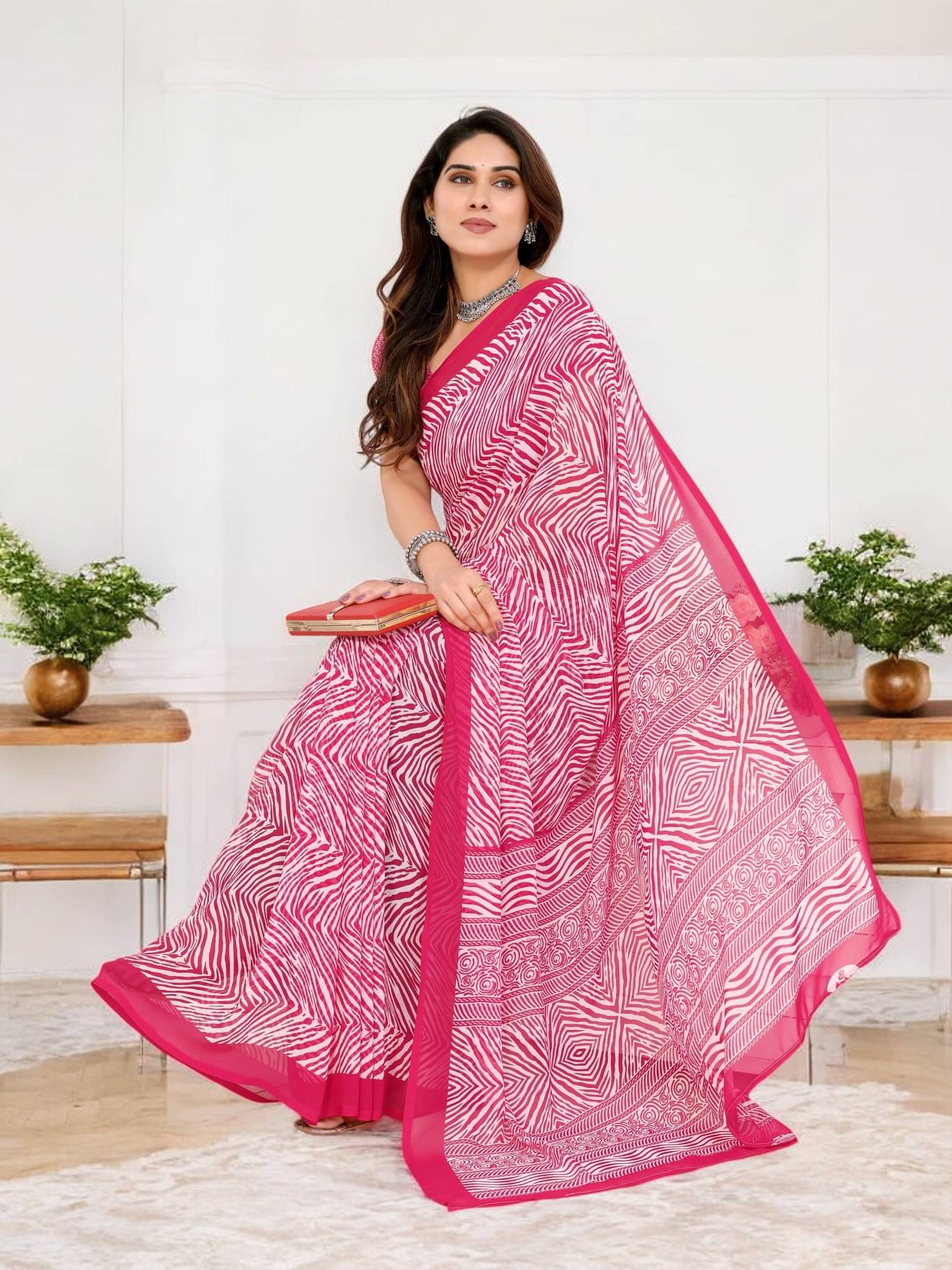 TTH Georgette Printed Saree With Unstitched Blouse Piece ( Pink ) TTH Georgette Printed Saree With Unstitched Blouse Piece ( Pink )