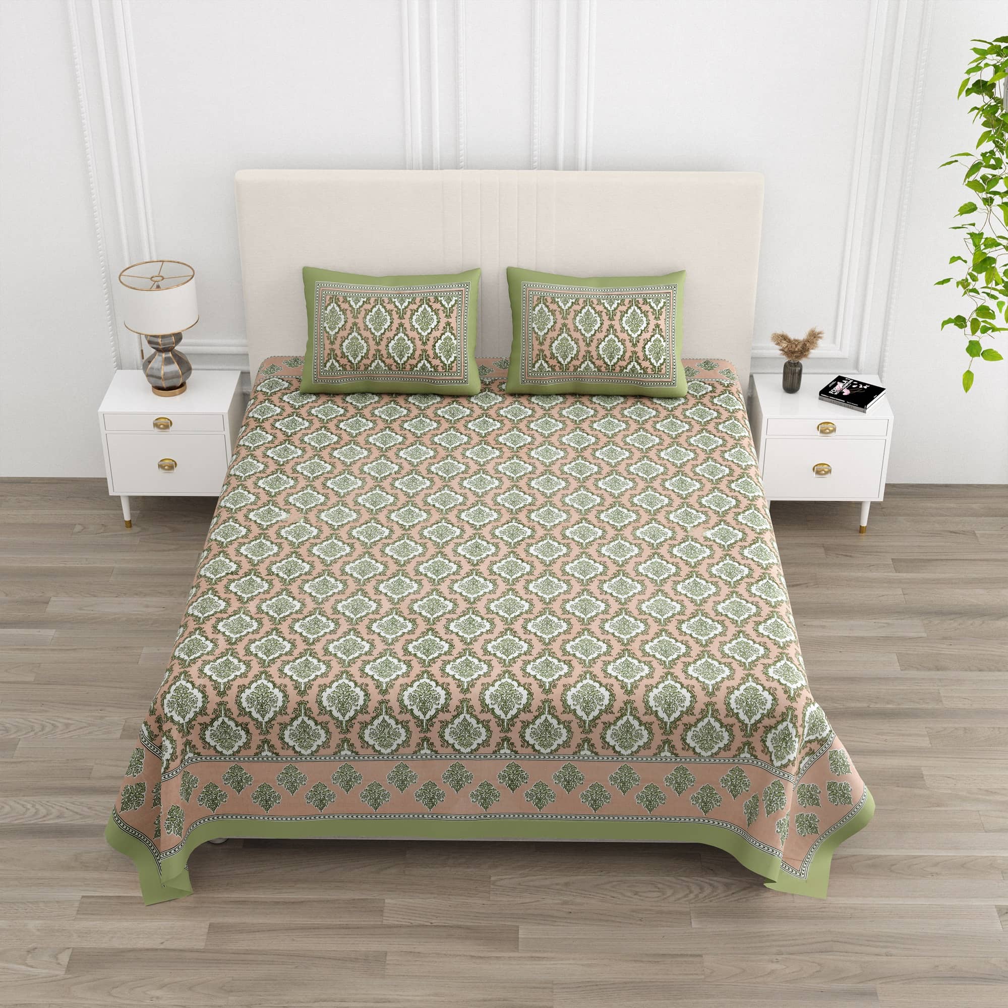 TrueYarns Cotton 1 Double King Bedsheet with 2 Pillow Covers ( Multicolor )