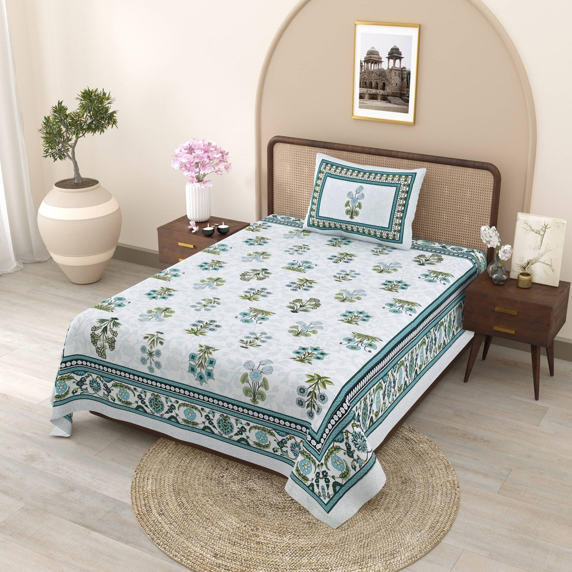 TrueYarns Cotton 1 Single Bedsheet with 1 Pillow Cover ( Blue )     			TrueYarns Cotton 1 Single Bedsheet with 1 Pillow Cover ( Blue )