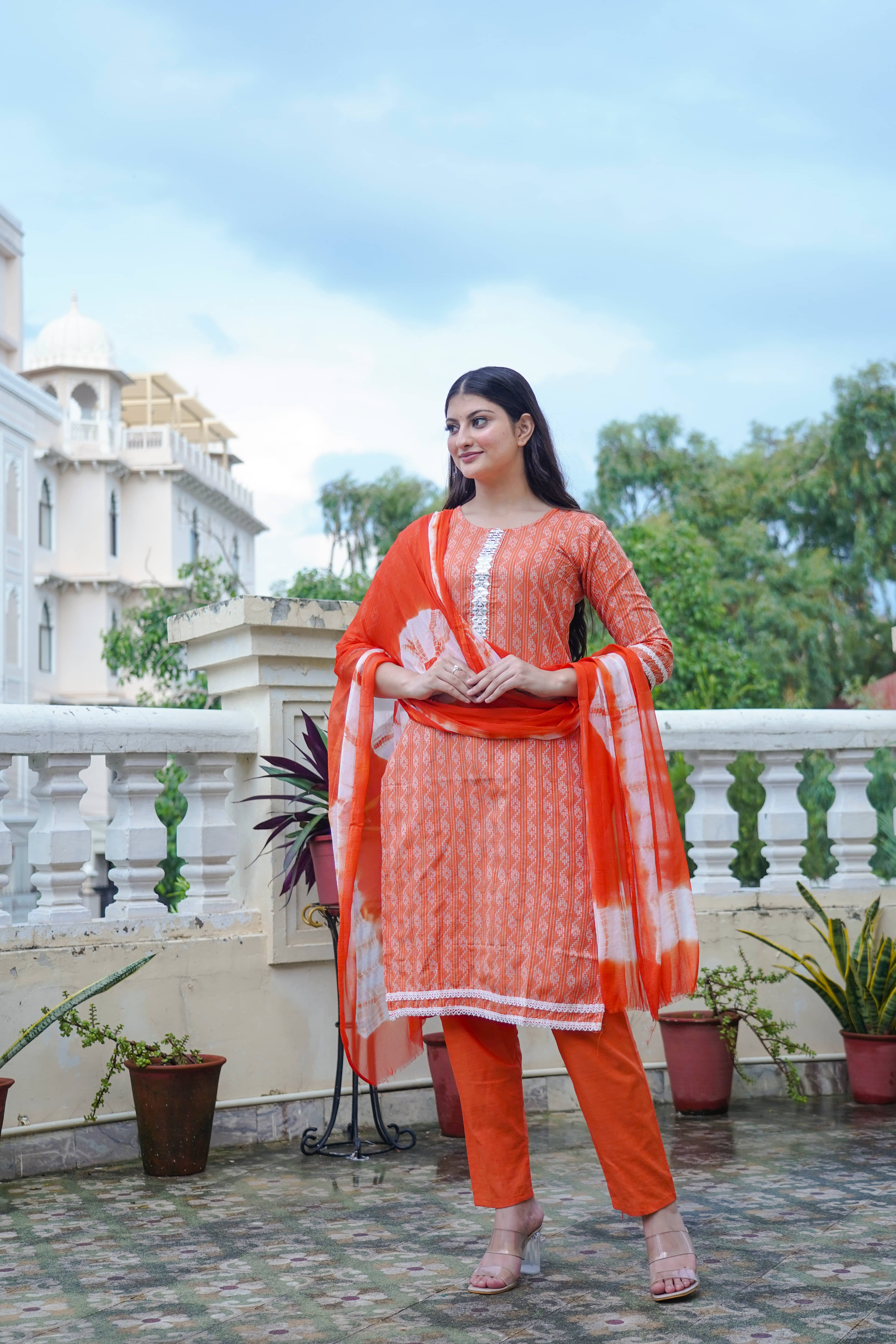 anushansa Cotton Blend Embroidered Kurti With Pants Women's Stitched Salwar Suit - Gold ( Pack of 1 )