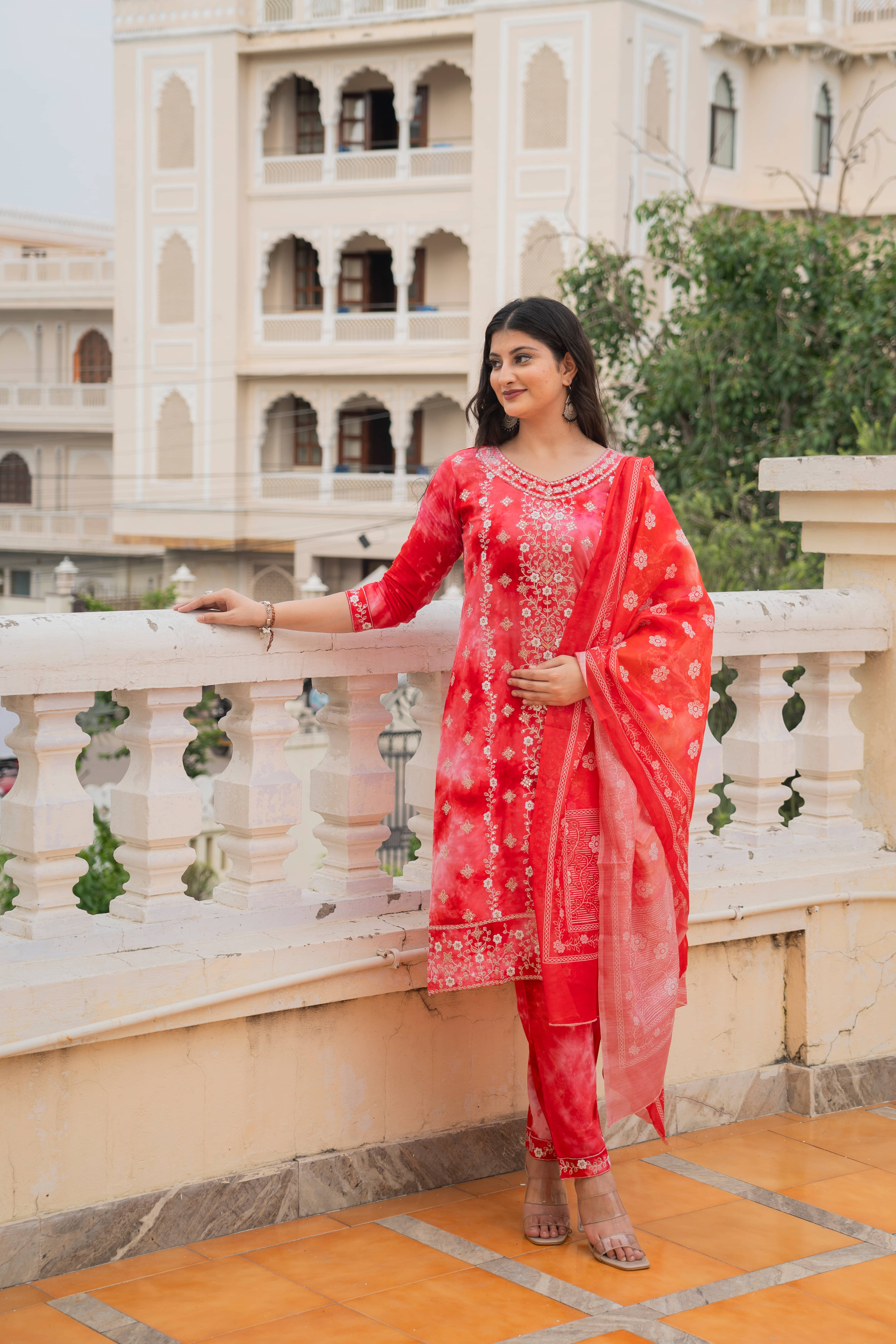     			anushansa Viscose Embroidered Kurti With Pants Women's Stitched Salwar Suit - Red ( Pack of 1 )