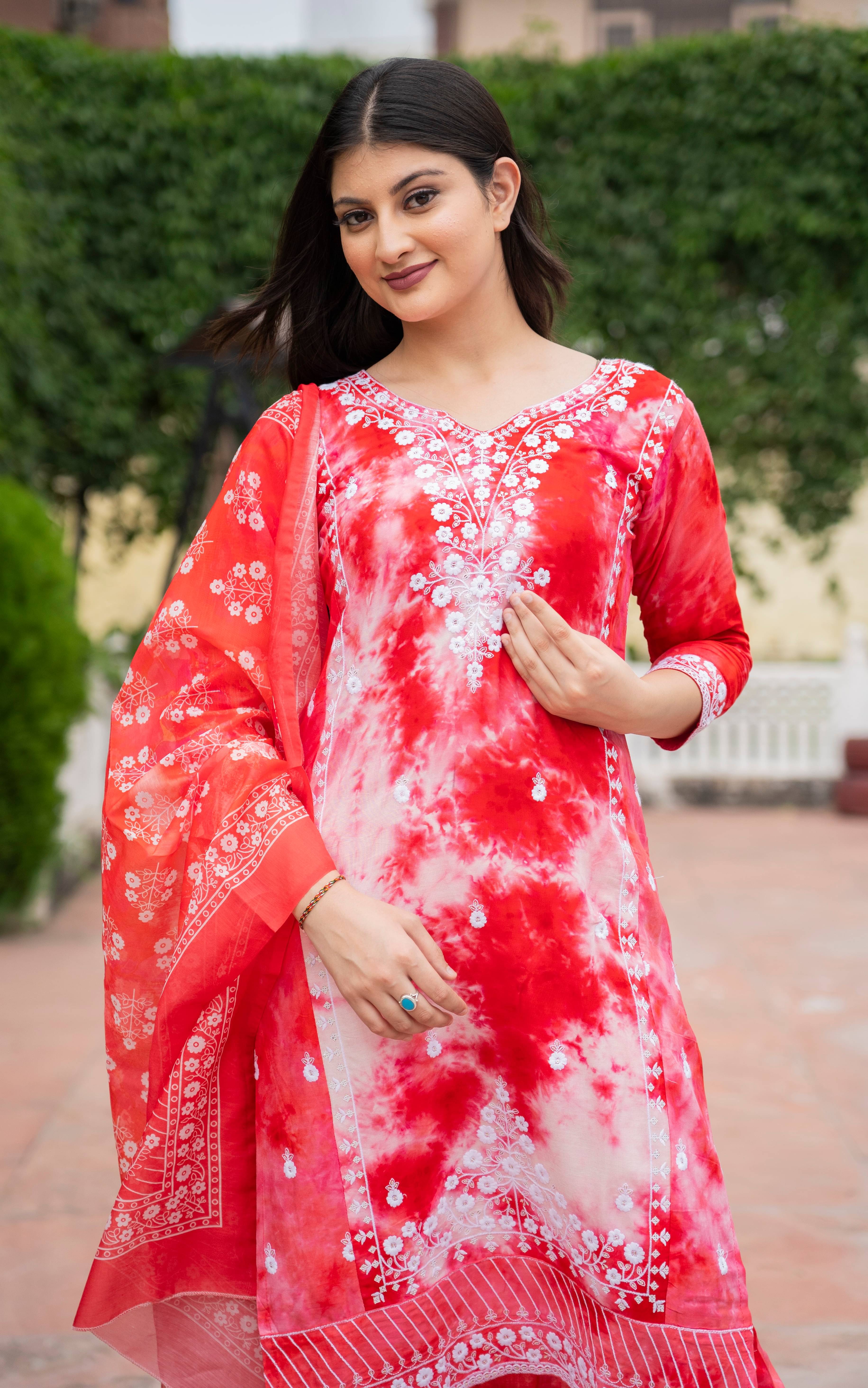 anushansa Viscose Embroidered Kurti With Pants Women's Stitched Salwar Suit - Red ( Pack of 1 ) anushansa Viscose Embroidered Kurti With Pants Women's Stitched Salwar Suit - Red ( Pack of 1 )
