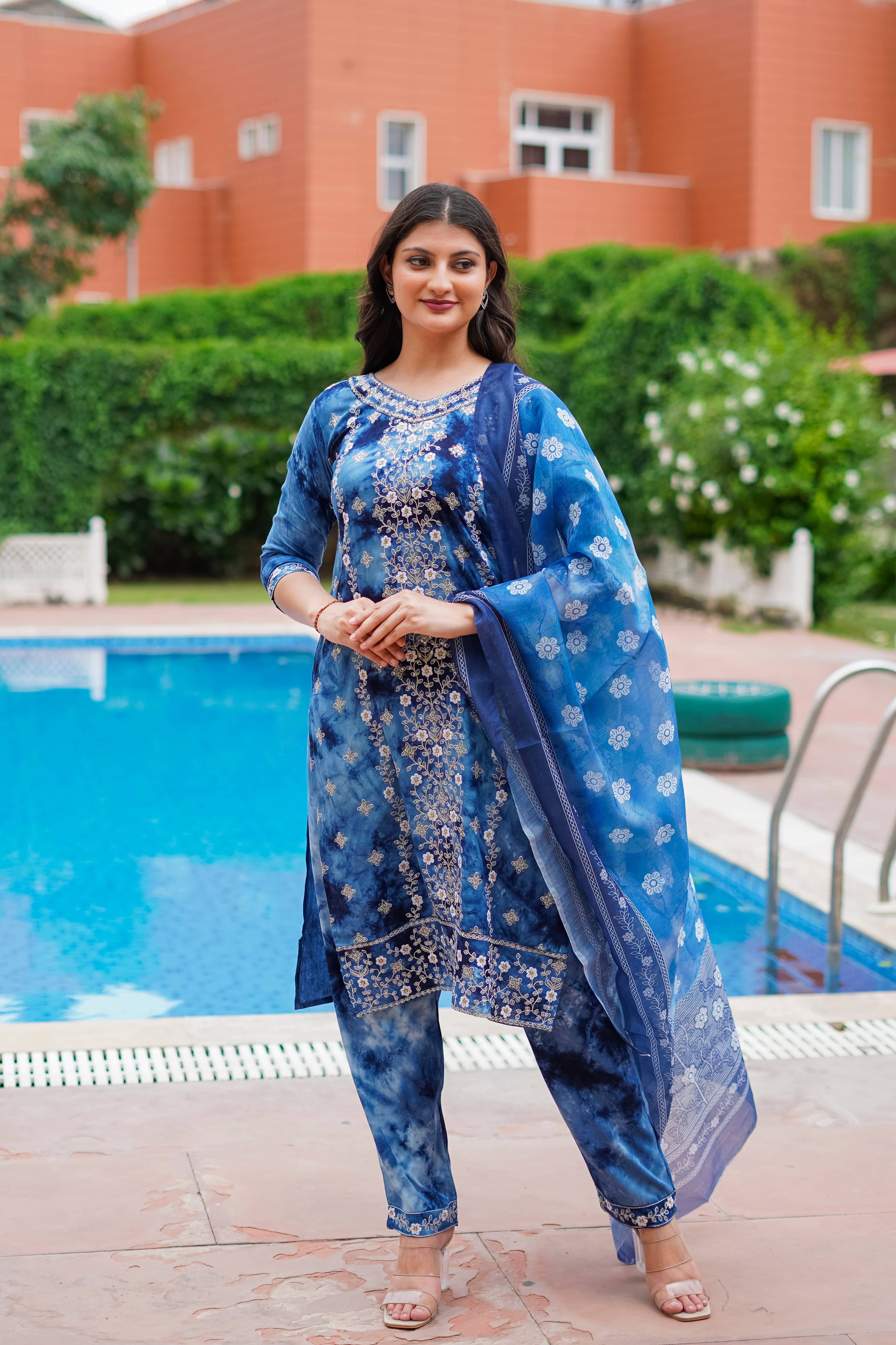 anushansa Viscose Embroidered Kurti With Pants Women's Stitched Salwar Suit - Blue ( Pack of 1 ) anushansa Viscose Embroidered Kurti With Pants Women's Stitched Salwar Suit - Blue ( Pack of 1 )