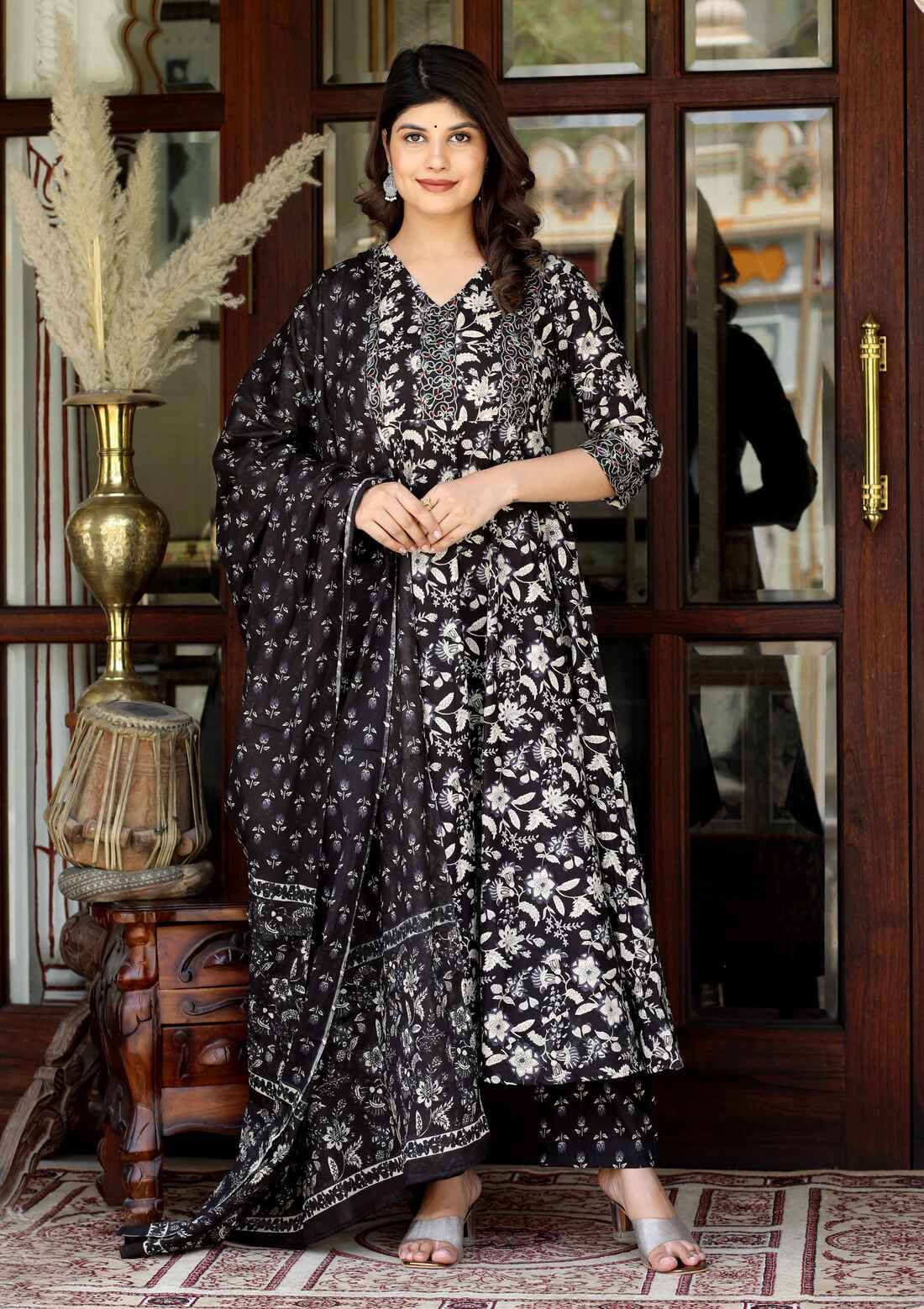 miravan Cotton Printed Kurti With Palazzo Women's Stitched Salwar Suit - Black ( Pack of 1 ) miravan Cotton Printed Kurti With Palazzo Women's Stitched Salwar Suit - Black ( Pack of 1 )