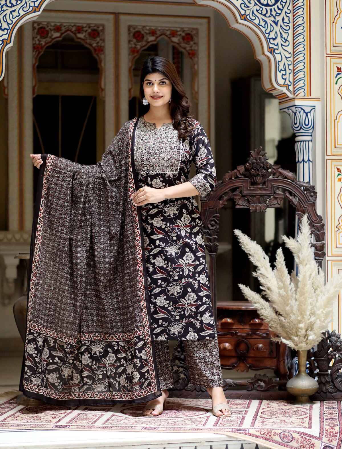     			miravan Cotton Printed Kurti With Palazzo Women's Stitched Salwar Suit - Multicolor ( Pack of 1 )