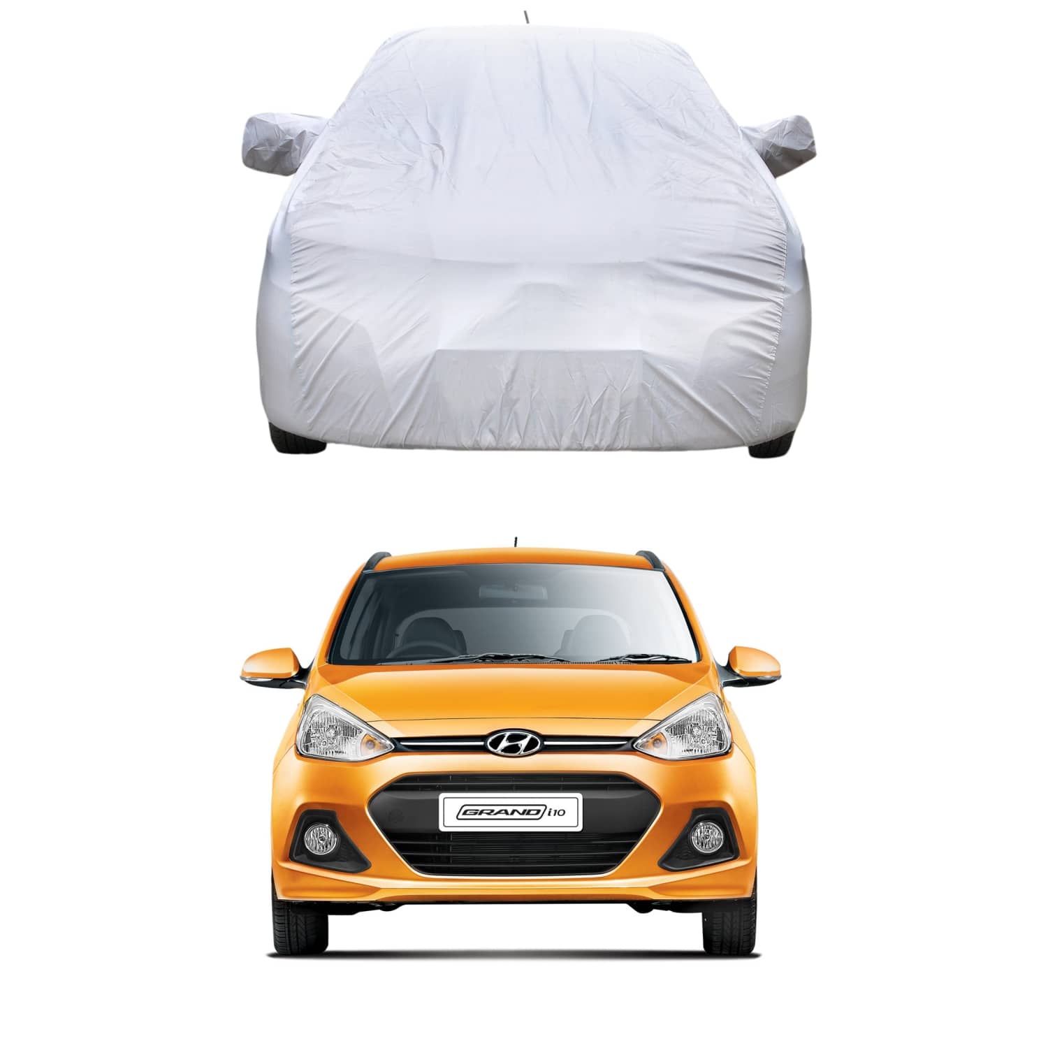 AutoRetail Car Body Cover for Hyundai Grand i10 [2014-2015] With Mirror Pocket ( Pack of 1 ) , Silver