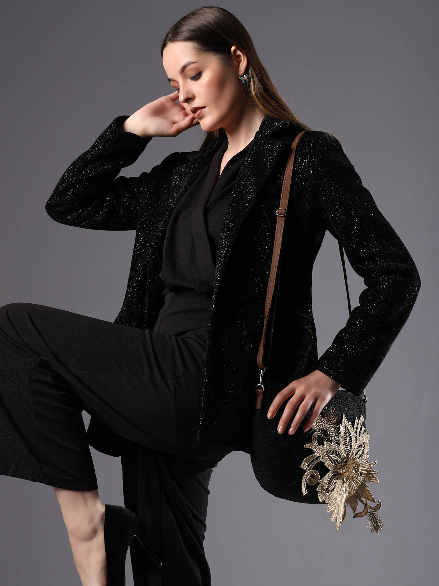     			ENSAC Sling Bag Jute Set of 1 ( Black )