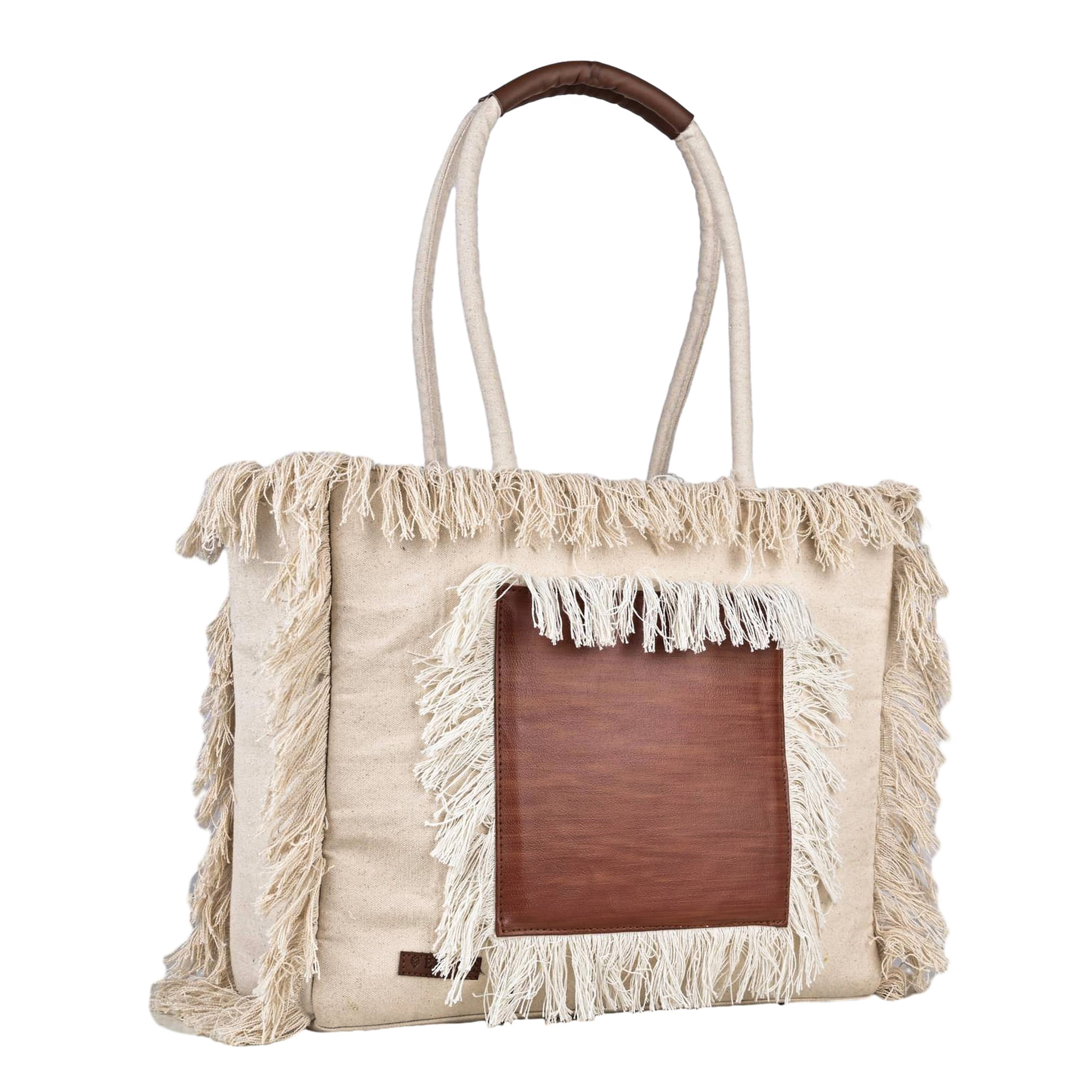     			ENSAC Tote Bag Canvas Set of 1 ( Beige )