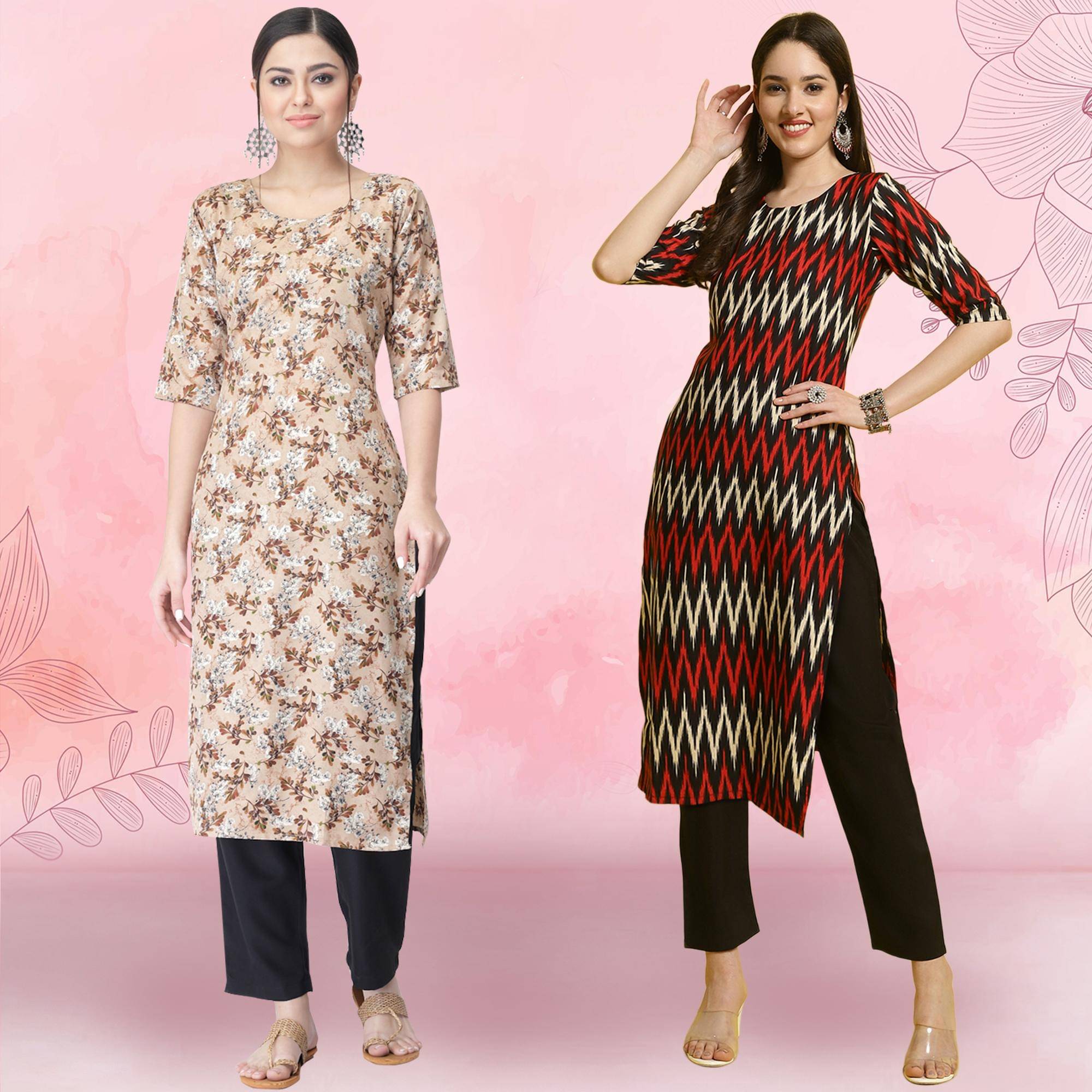     			Ethnicbasket Crepe Printed Kurti With Pants Women's Stitched Salwar Suit - Black ( Pack of 2 )