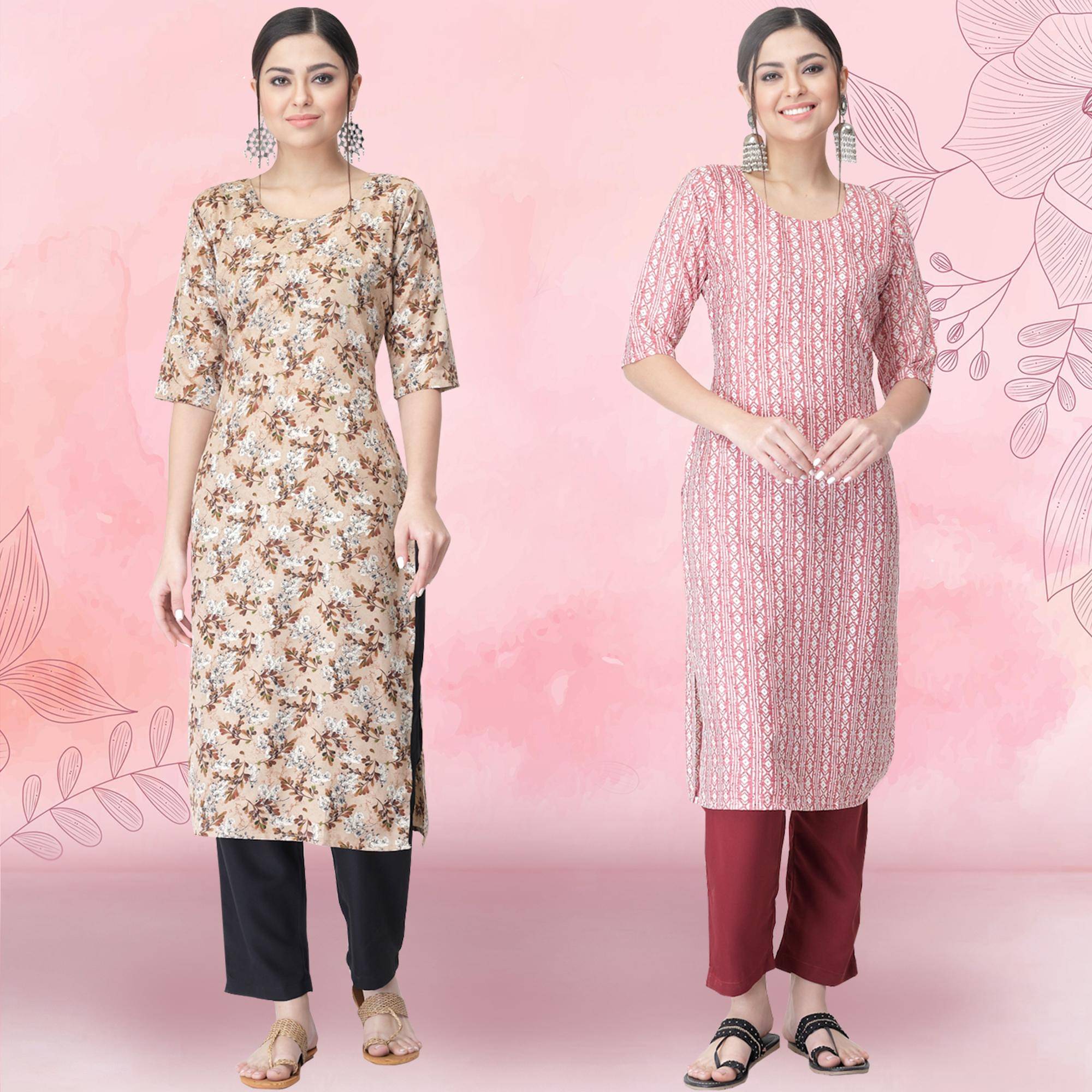 Ethnicbasket Crepe Printed Kurti With Pants Women's Stitched Salwar Suit - Pink ( Pack of 2 ) Ethnicbasket Crepe Printed Kurti With Pants Women's Stitched Salwar Suit - Pink ( Pack of 2 )