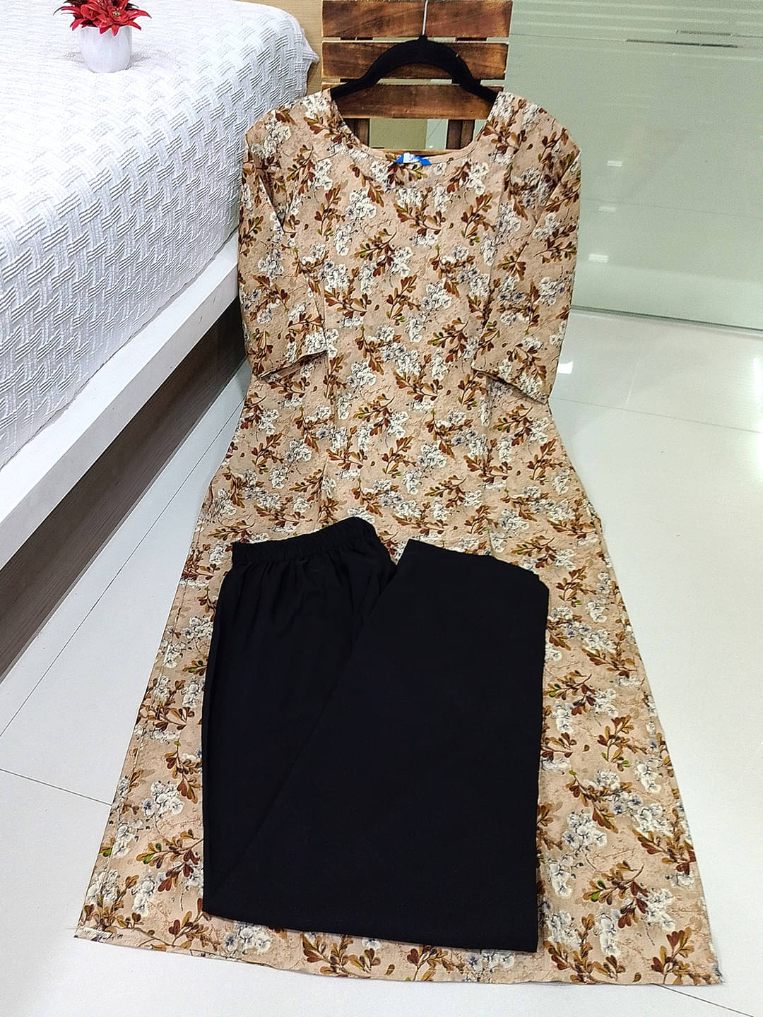     			Ethnicbasket Pack of 1 Crepe Printed Straight Women's Kurti - ( Beige )