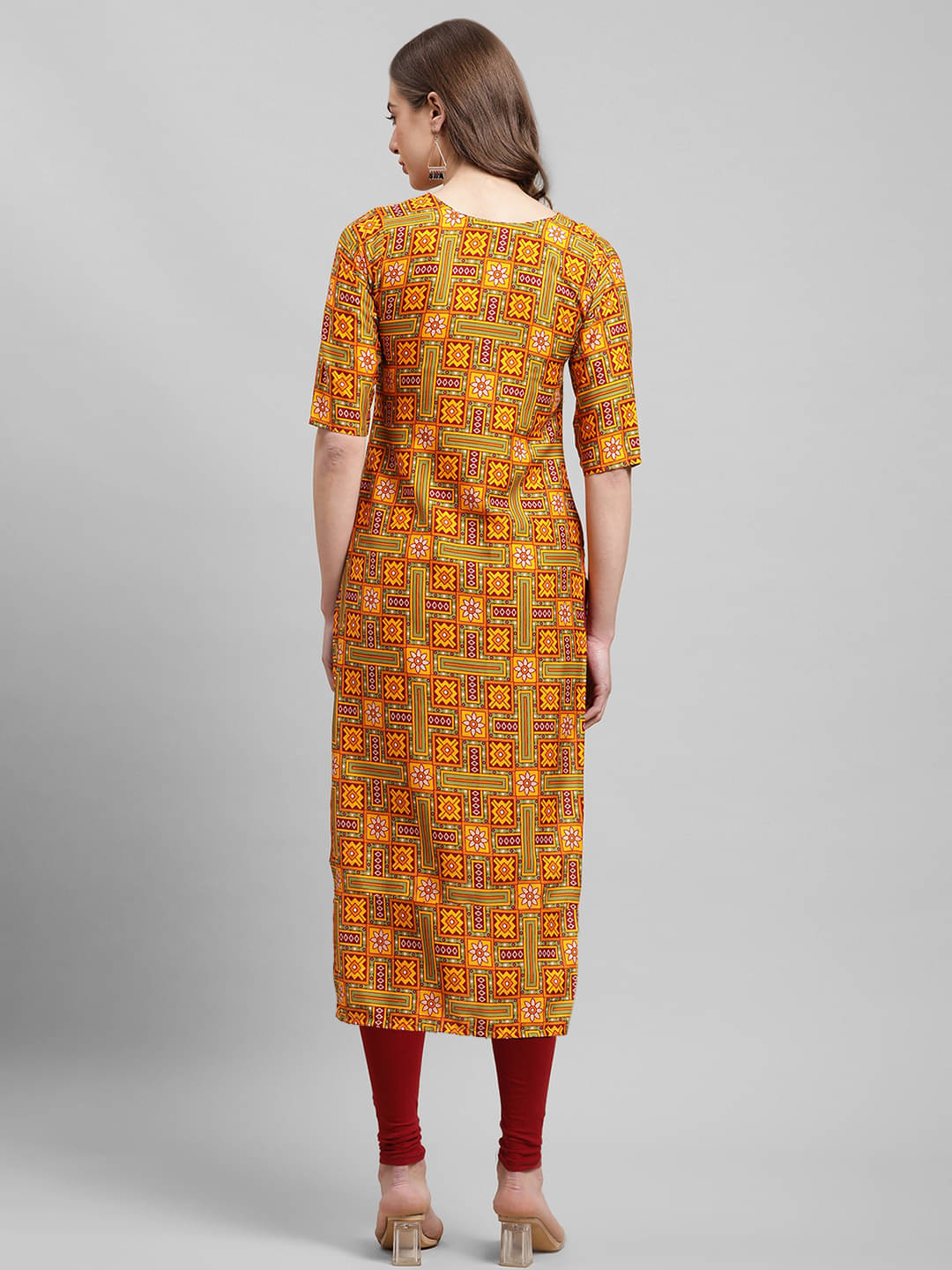     			Ethnicbasket Pack of 1 Crepe Printed Straight Women's Kurti - ( Mustard )