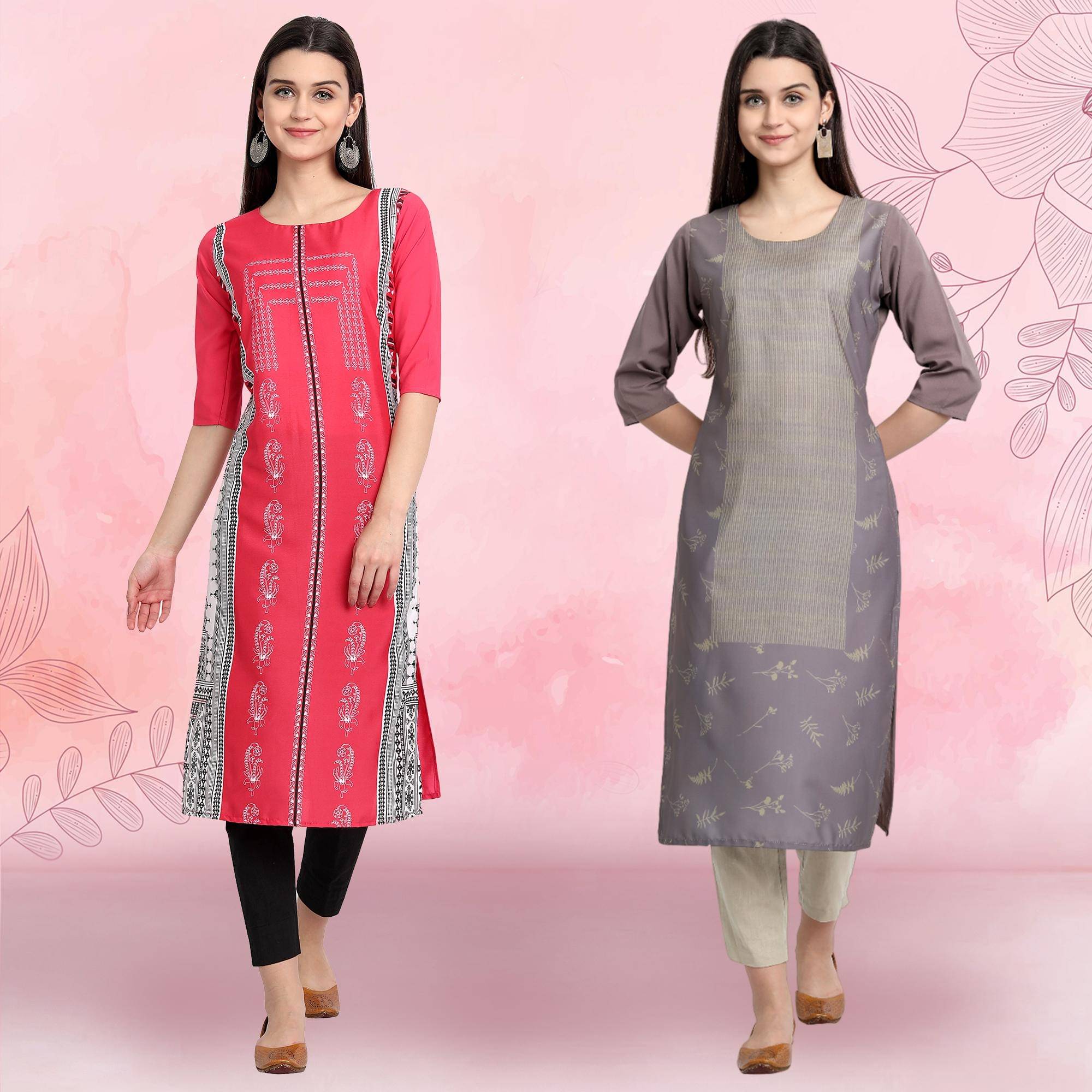 Ethnicbasket Pack of 2 Crepe Printed Straight Women's Kurti - ( Multicolor4 )     			Ethnicbasket Pack of 2 Crepe Printed Straight Women's Kurti - ( Multicolor4 )