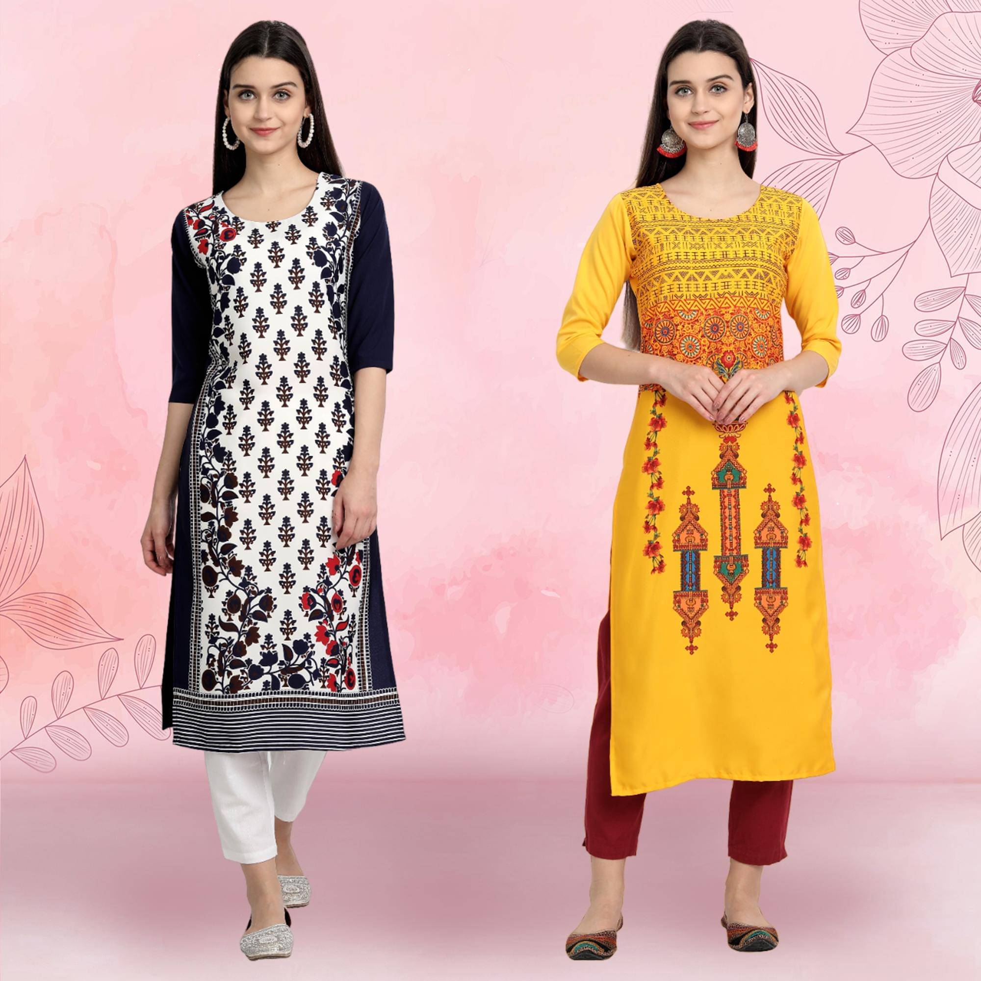     			Ethnicbasket Pack of 2 Crepe Printed Straight Women's Kurti - ( Multicolor2 )