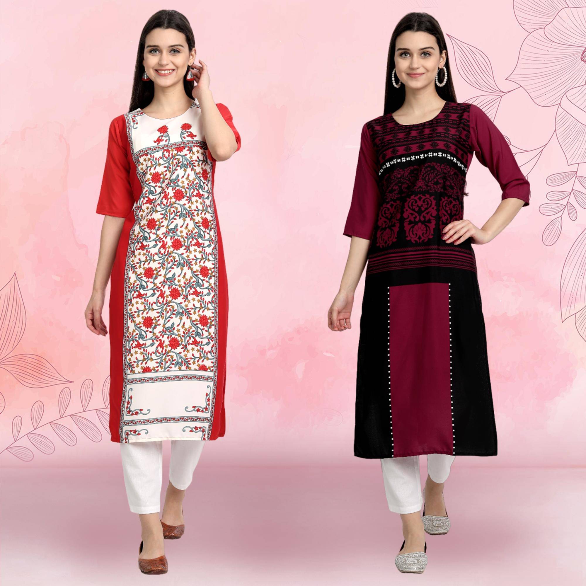 Ethnicbasket Pack of 2 Crepe Printed Straight Women's Kurti - ( Multicolor4 )     			Ethnicbasket Pack of 2 Crepe Printed Straight Women's Kurti - ( Multicolor4 )