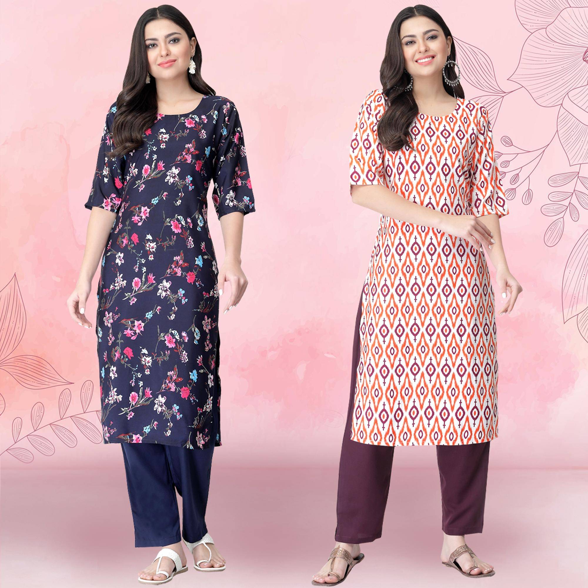     			Ethnicbasket Pack of 2 Crepe Printed Straight Women's Kurti - ( Multicolor1 )