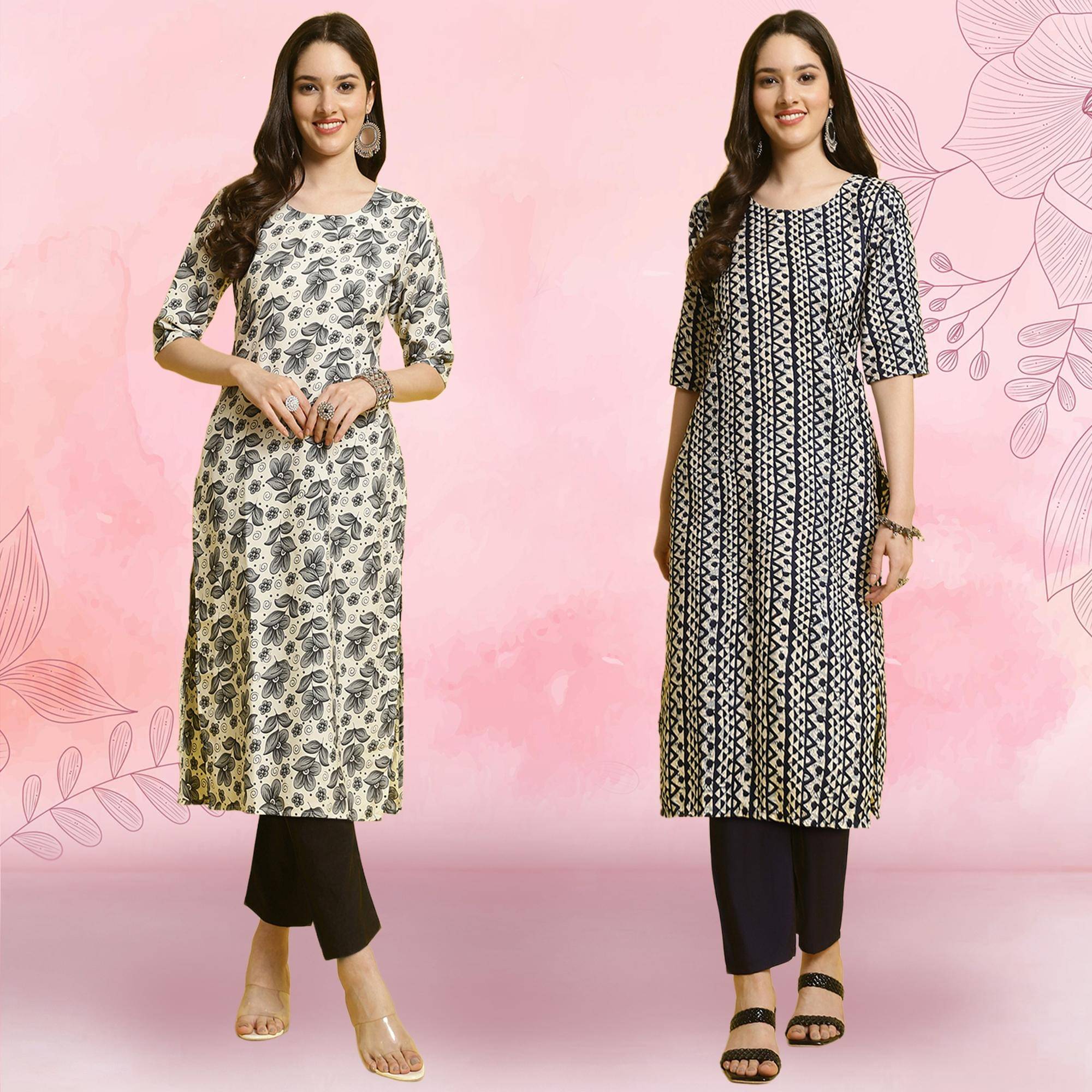     			Ethnicbasket Pack of 2 Crepe Printed Straight Women's Kurti - ( Multicolor )