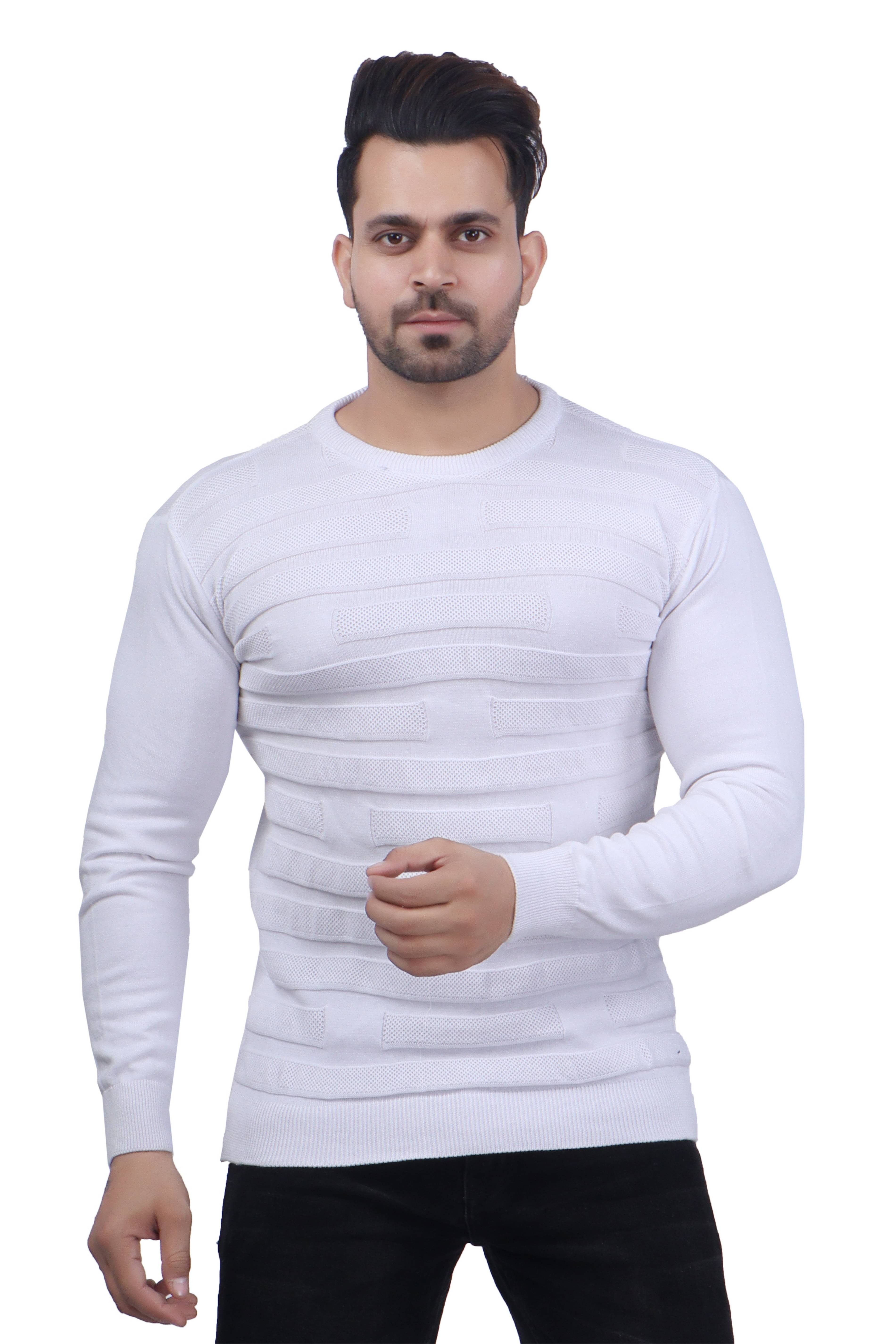     			FEVERFEW Cotton Blend Round Neck Men's Full Sleeves Pullover Sweater - White ( Pack of 1 )