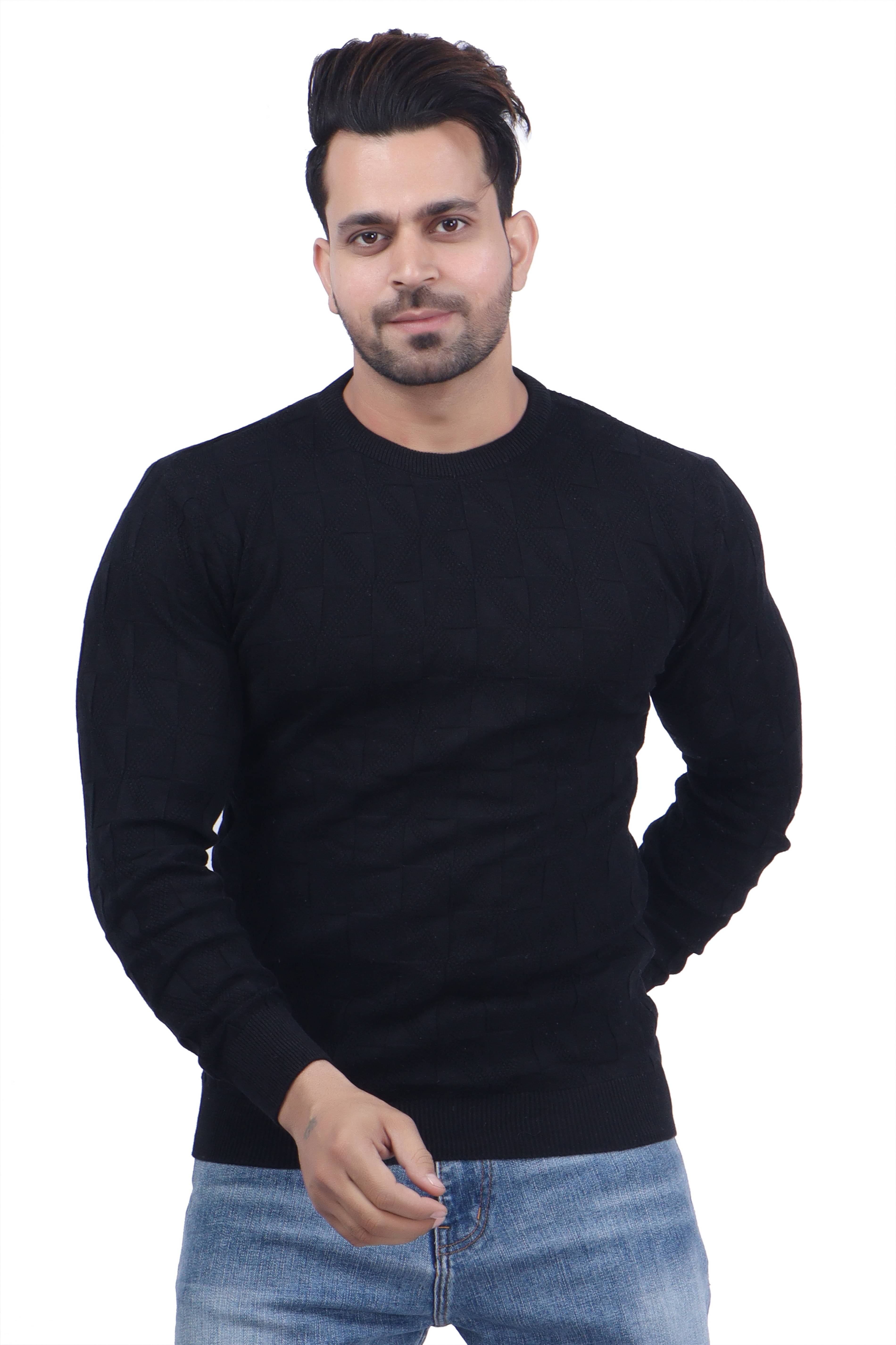 FEVERFEW Cotton Blend Round Neck Men's Full Sleeves Pullover Sweater - Black ( Pack of 1 ) FEVERFEW Cotton Blend Round Neck Men's Full Sleeves Pullover Sweater - Black ( Pack of 1 )
