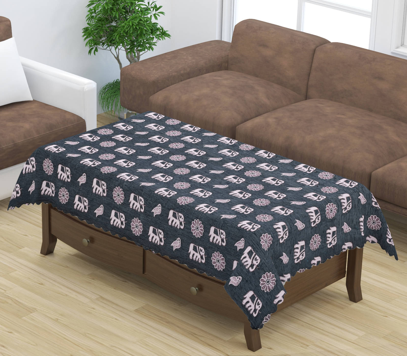 FURNISHING HUT Self Design Chenille 4 Seater Rectangle Table Cover ( 137 x 91 ) cm Pack of 1 Gray FURNISHING HUT Self Design Chenille 4 Seater Rectangle Table Cover ( 137 x 91 ) cm Pack of 1 Gray