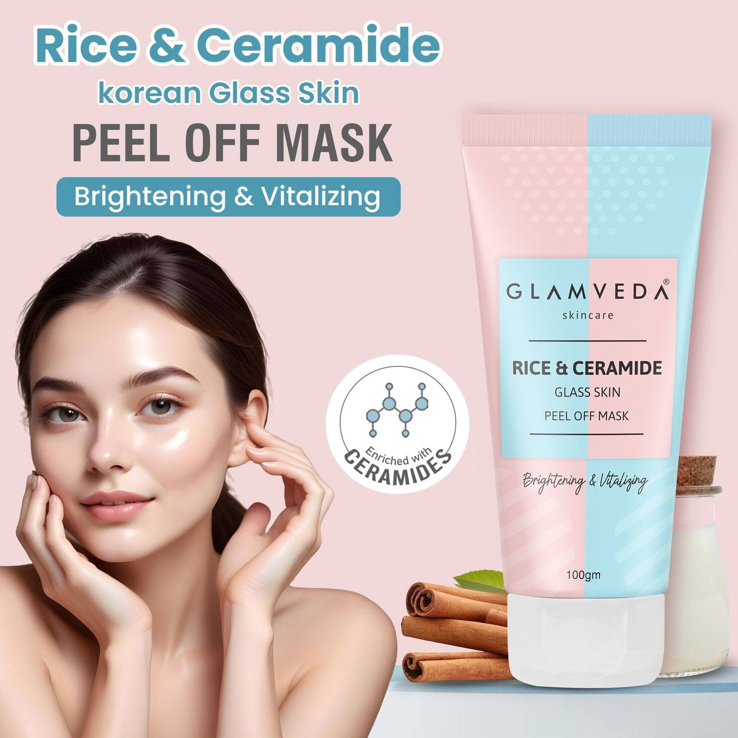     			Glamveda Rice & Ceramide Korean Glass Skin Peel off Mask , No Paraben, SLS 100gm (Pack of 1)
