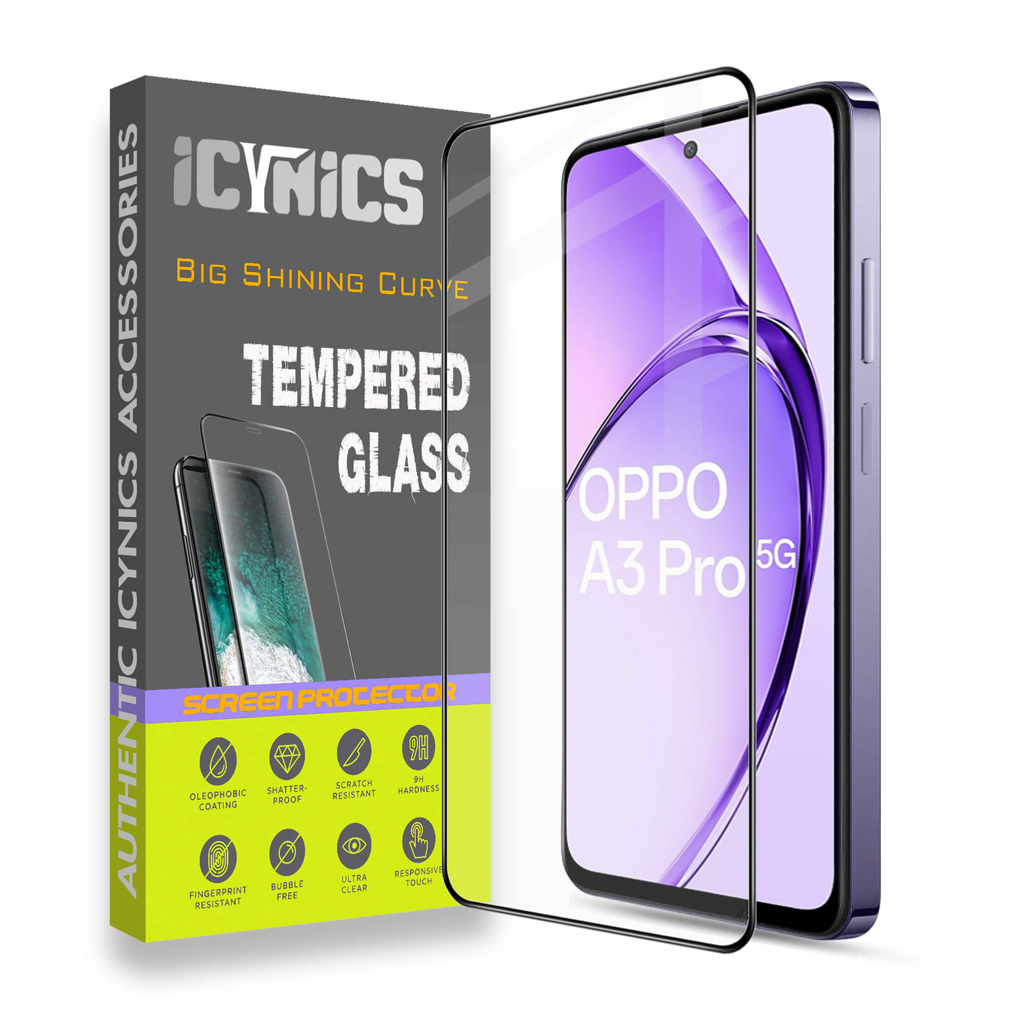 Icynics Tempered Glass Compatible For OPPO A3 Pro 5G ( Pack of 1 )     			Icynics Tempered Glass Compatible For OPPO A3 Pro 5G ( Pack of 1 )