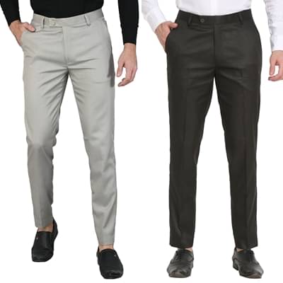     			SAM & JACK Regular Flat Men's Formal Trouser - Multicolored ( Pack of 2 )