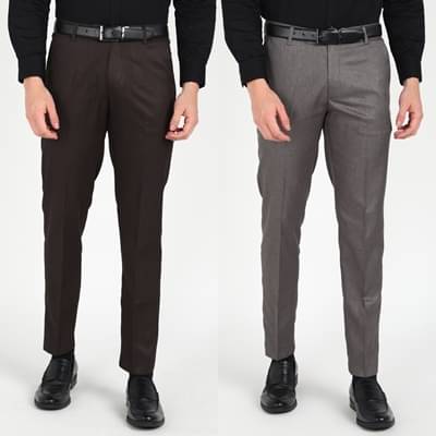     			SAM & JACK Regular Flat Men's Formal Trouser - Multicolored ( Pack of 2 )