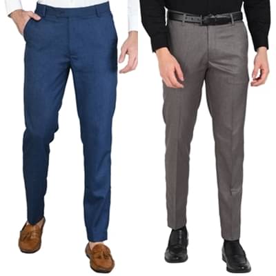     			SAM & JACK Regular Flat Men's Formal Trouser - Multicolored ( Pack of 2 )