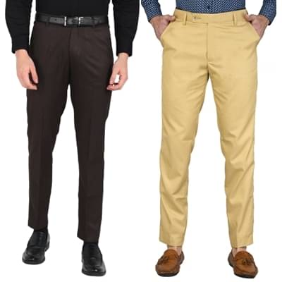     			SAM & JACK Regular Flat Men's Formal Trouser - Multicolored ( Pack of 2 )