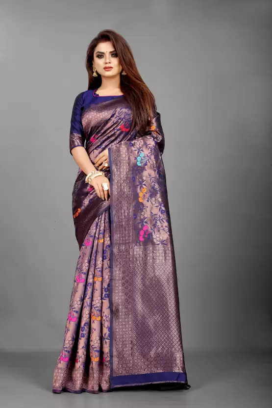 SARIK  FASHION Banarasi Silk Woven Saree With Unstitched Blouse Piece ( Blue ) - Sarees | Buy online on ZillyBuy
