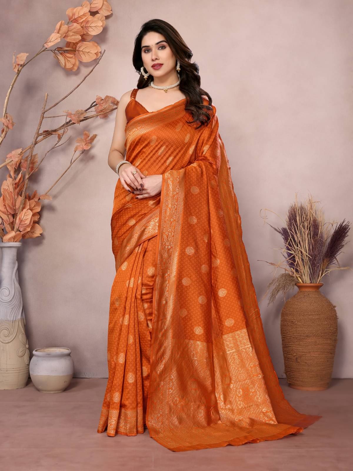     			SARIK  FASHION Banarasi Silk Woven Saree With Unstitched Blouse Piece ( Orange )