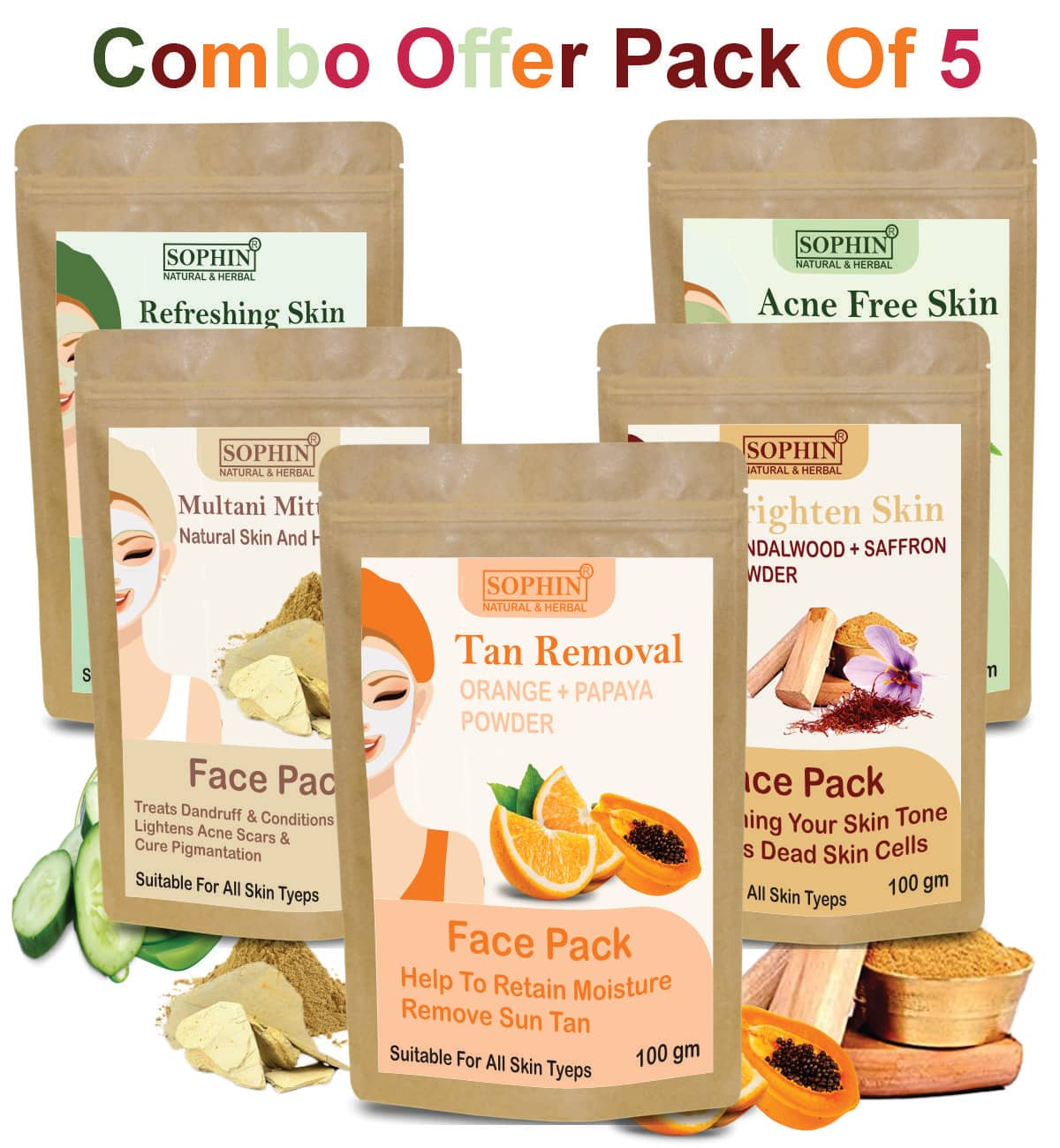 SOPHIN - Skin Brightening Face Pack for All Skin Type ( Pack of 5 )