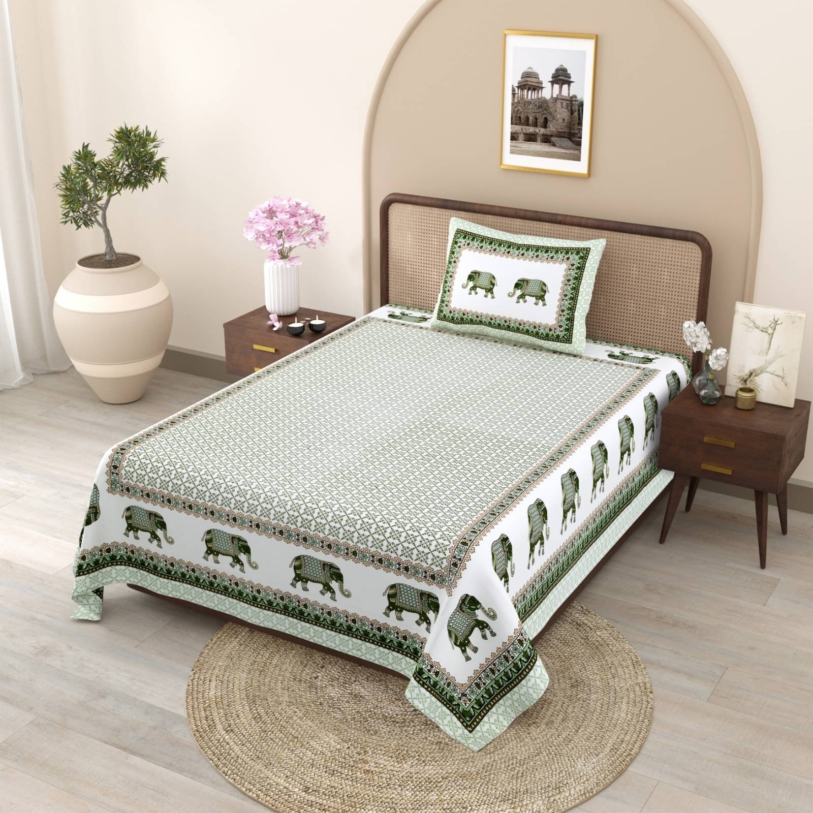 Shubastik Cotton 1 Single Bedsheet with 1 Pillow Cover ( Green )     			Shubastik Cotton 1 Single Bedsheet with 1 Pillow Cover ( Green )